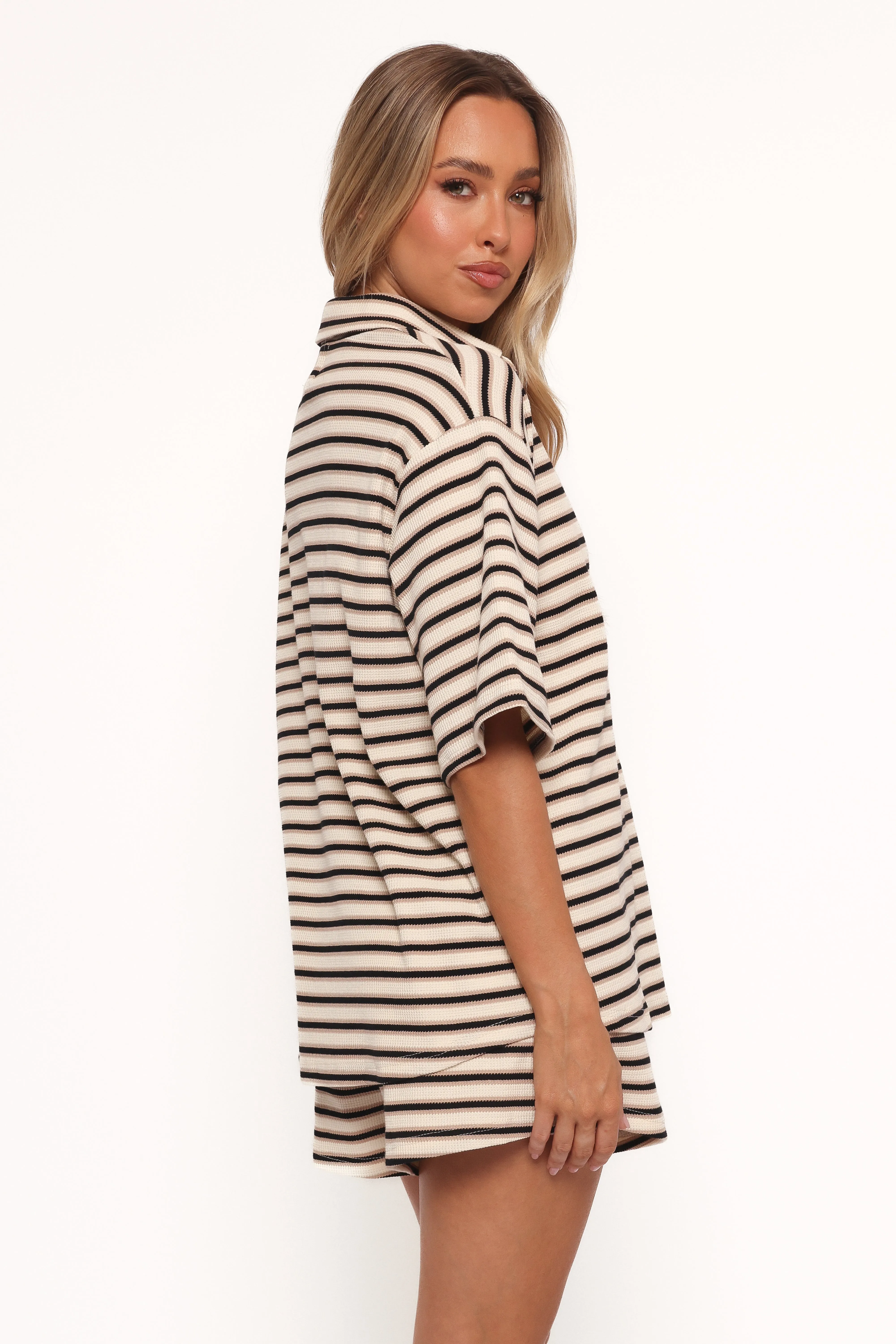 Alden Cotton Knit Set - Beige Black Stripe