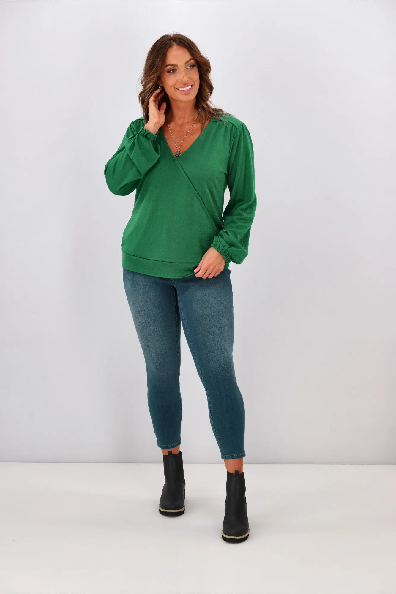 Alpine by Shine On Petra Crossover Merino Top Emerald
