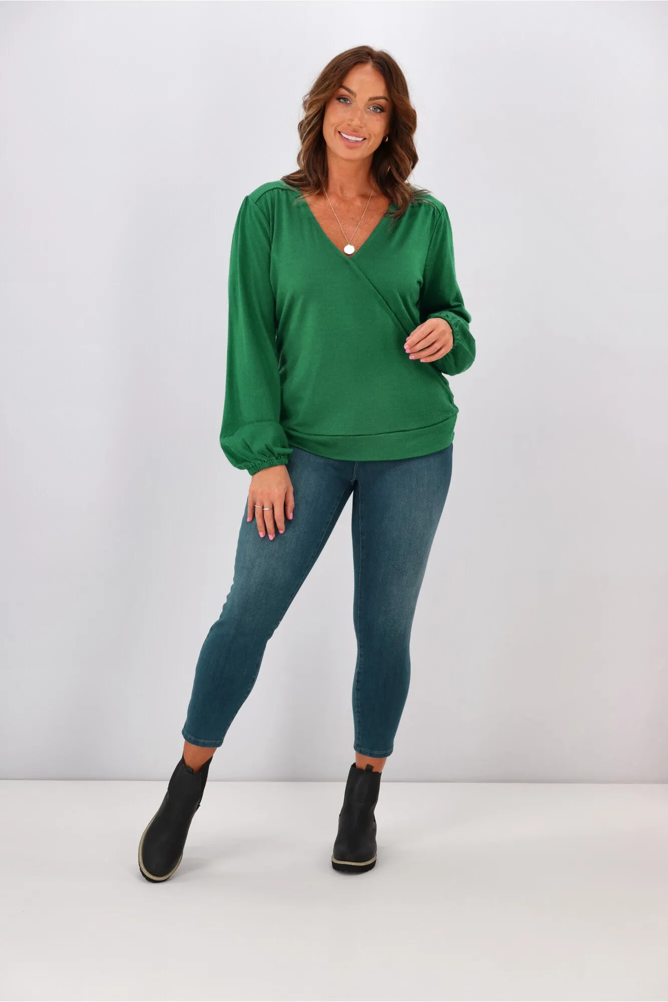 Alpine by Shine On Petra Crossover Merino Top Emerald