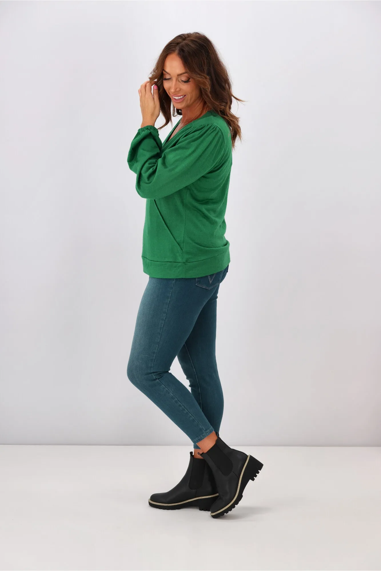 Alpine by Shine On Petra Crossover Merino Top Emerald