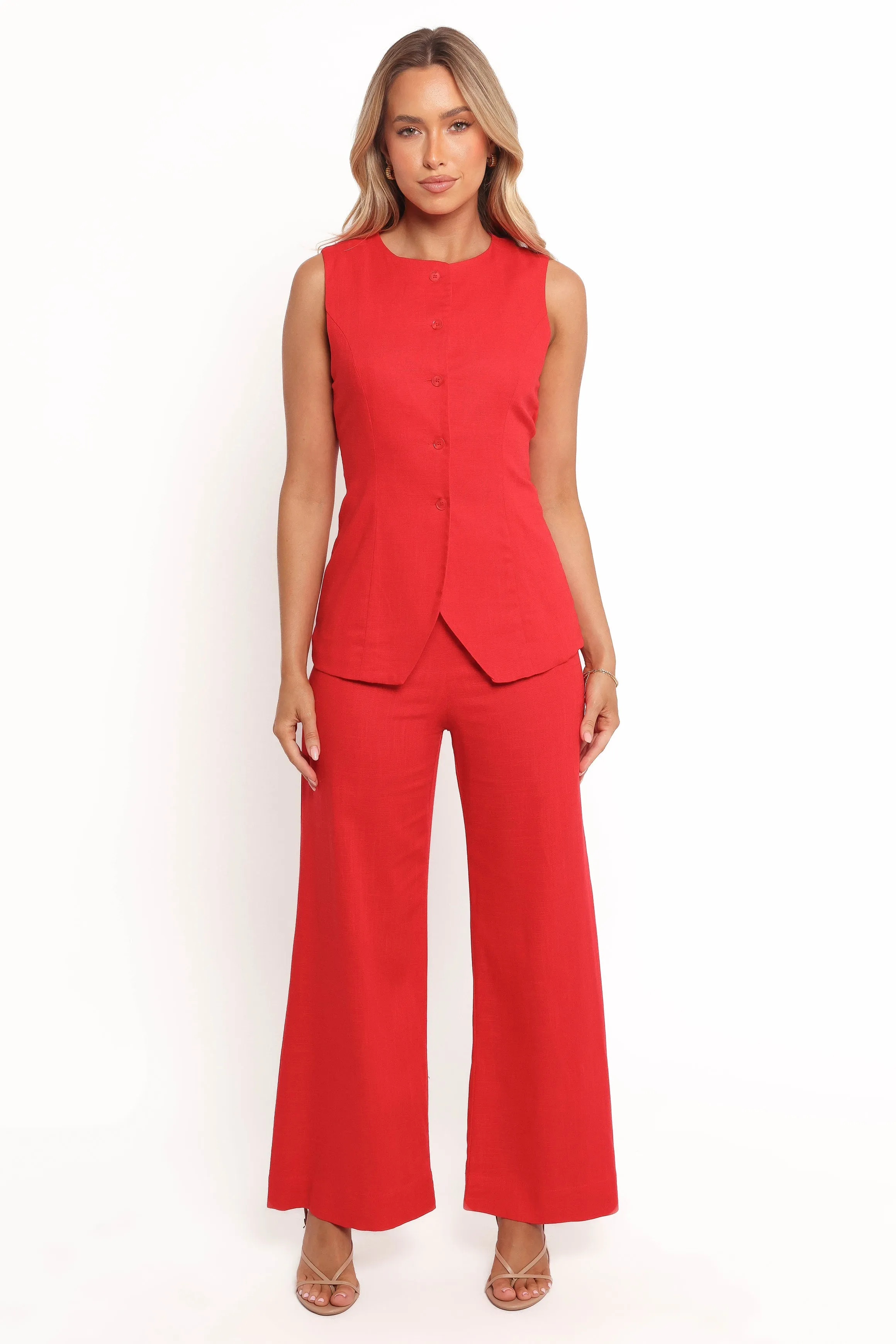 Amia Linen Blend Vest Top - Red