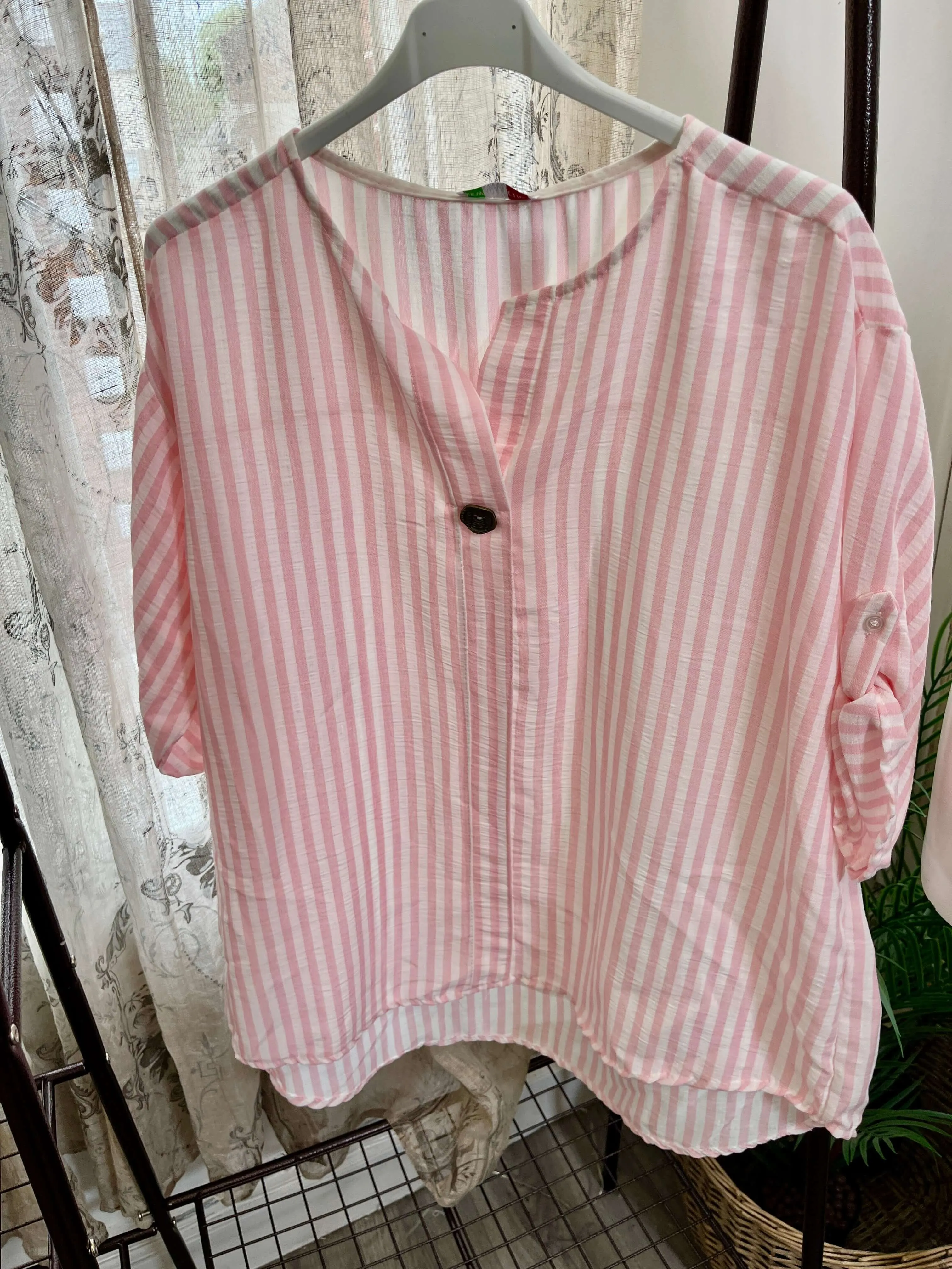 Annabelle One Button Striped Shirt