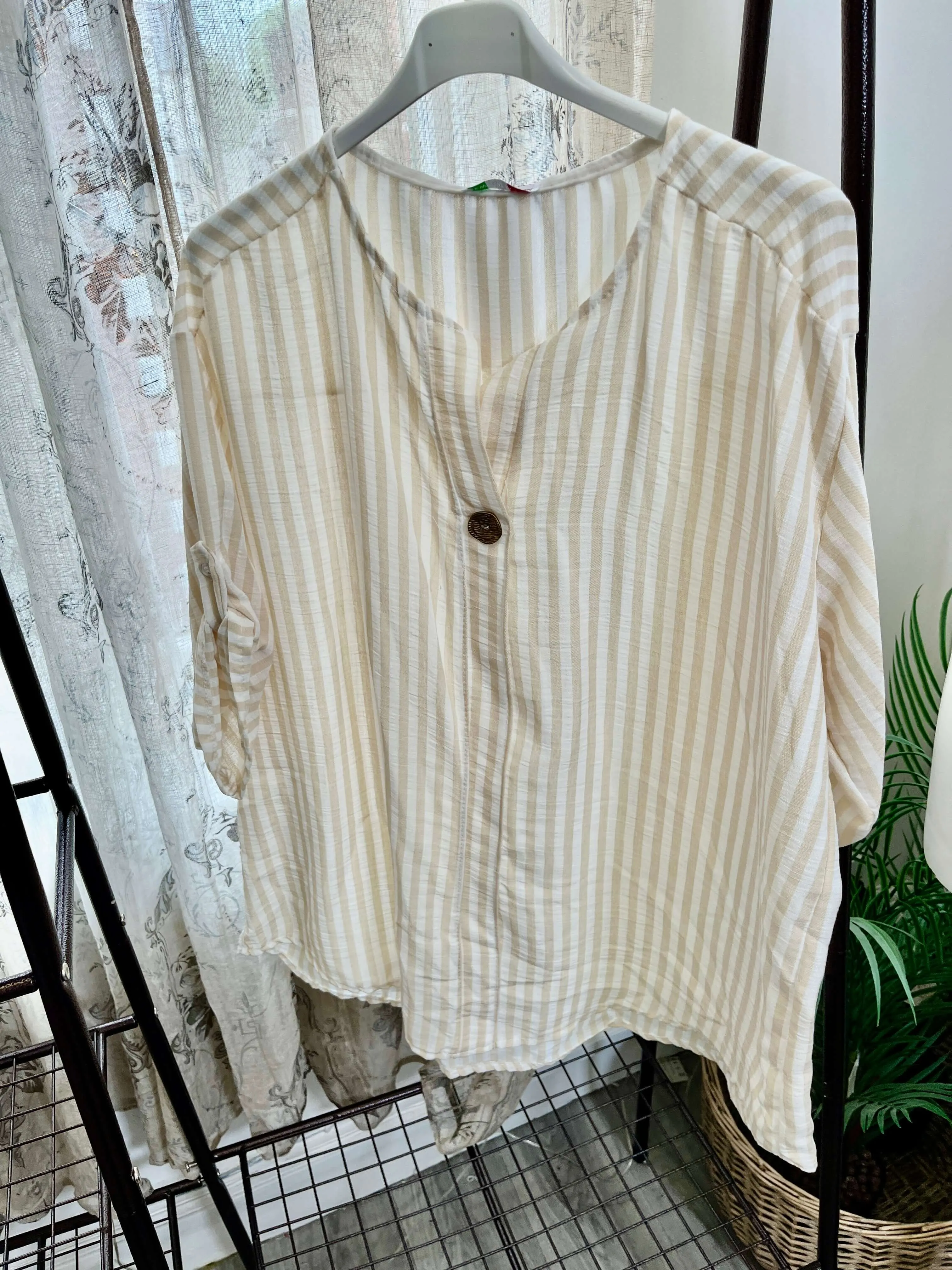 Annabelle One Button Striped Shirt