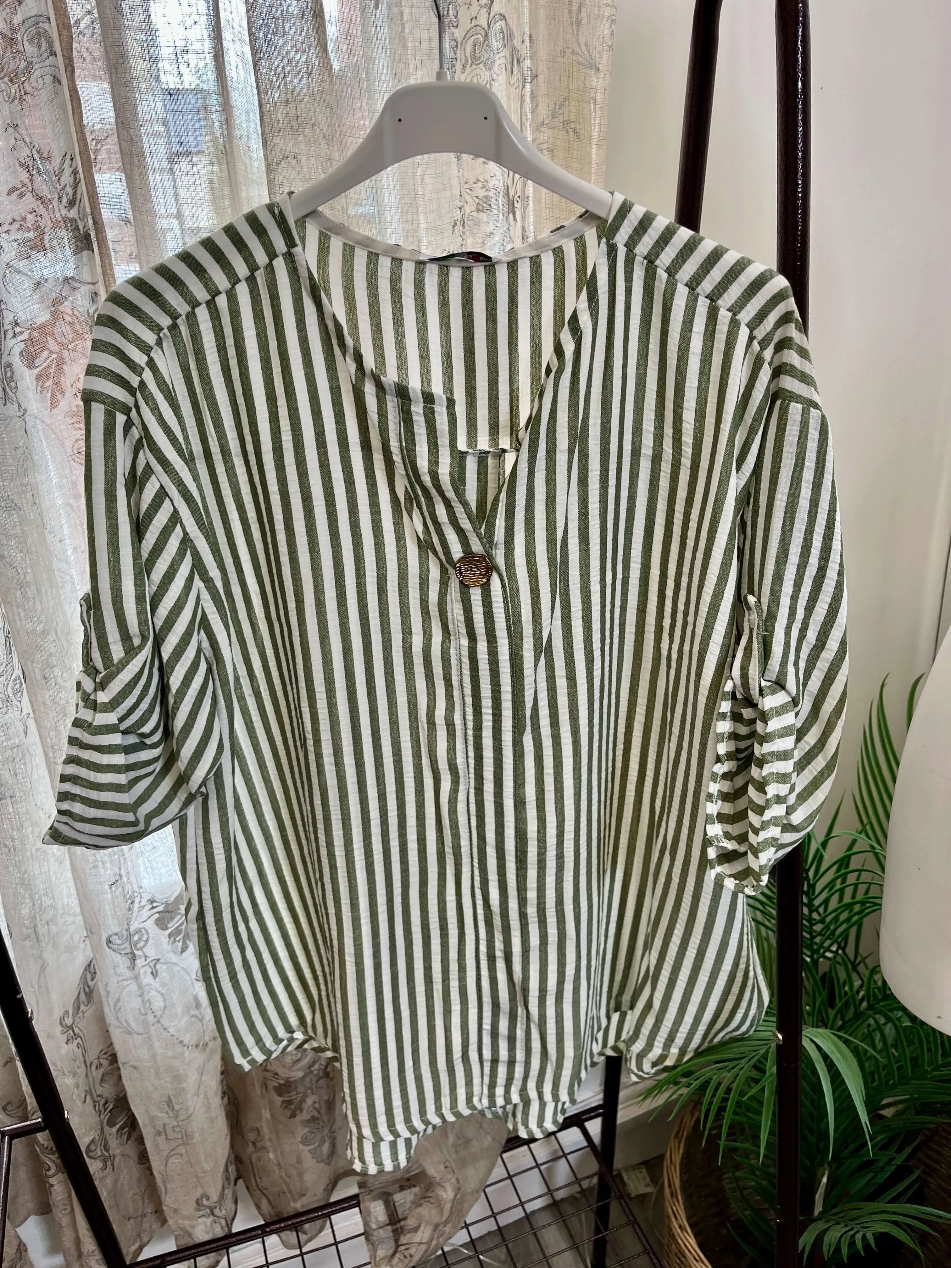 Annabelle One Button Striped Shirt