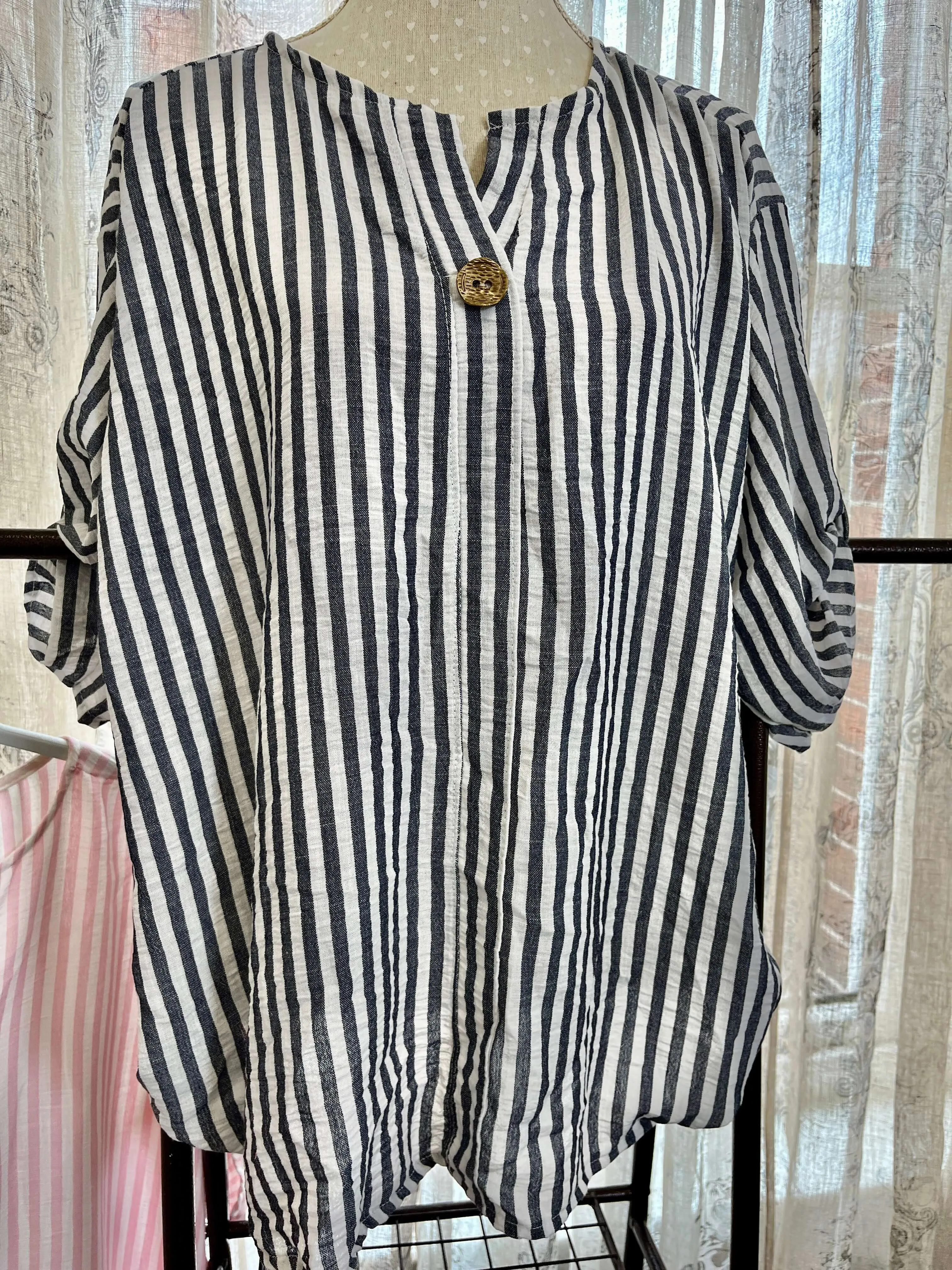 Annabelle One Button Striped Shirt