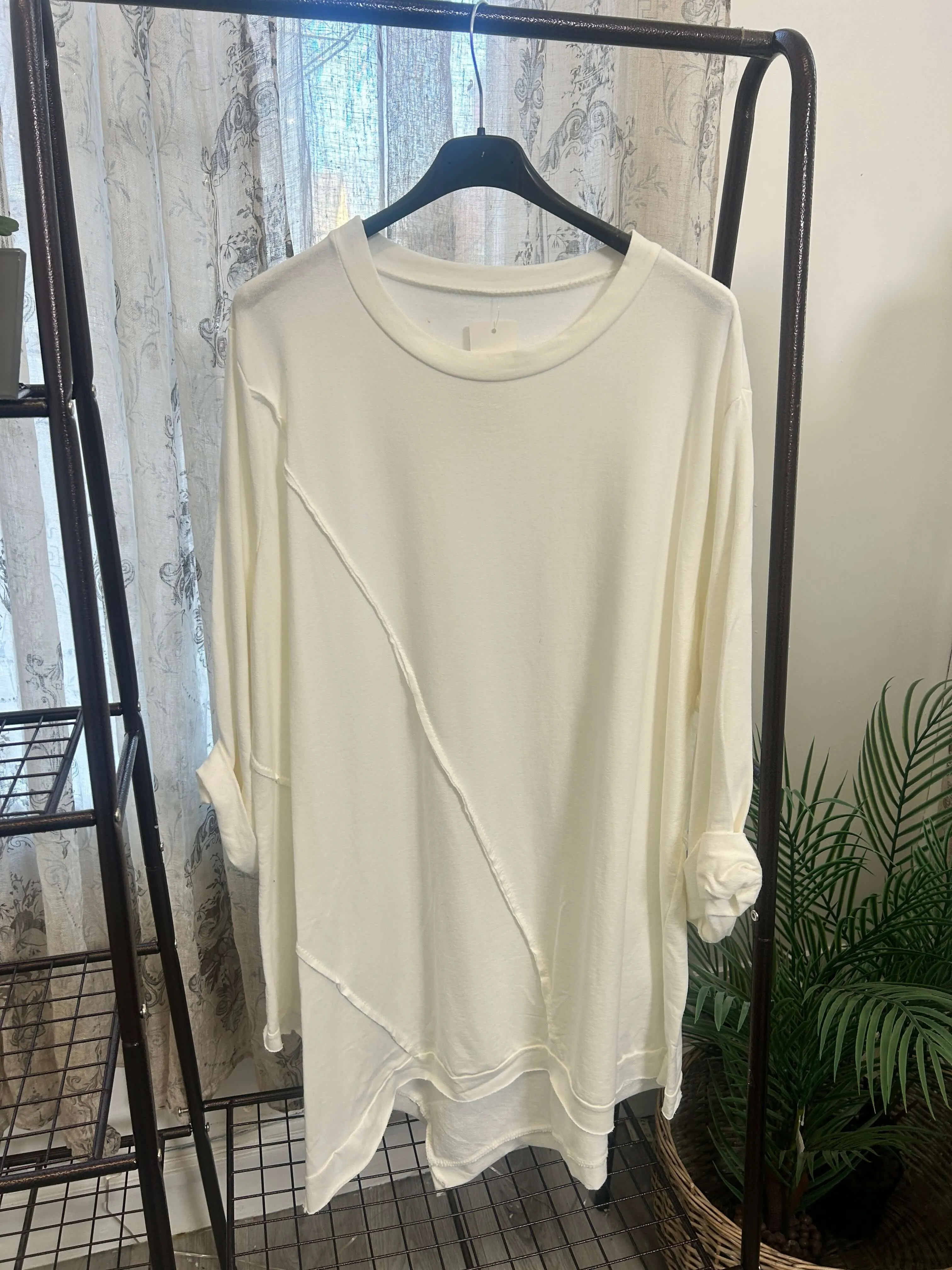 Asymmetrical Exposed Seam Detail Jersey Sweatshirt