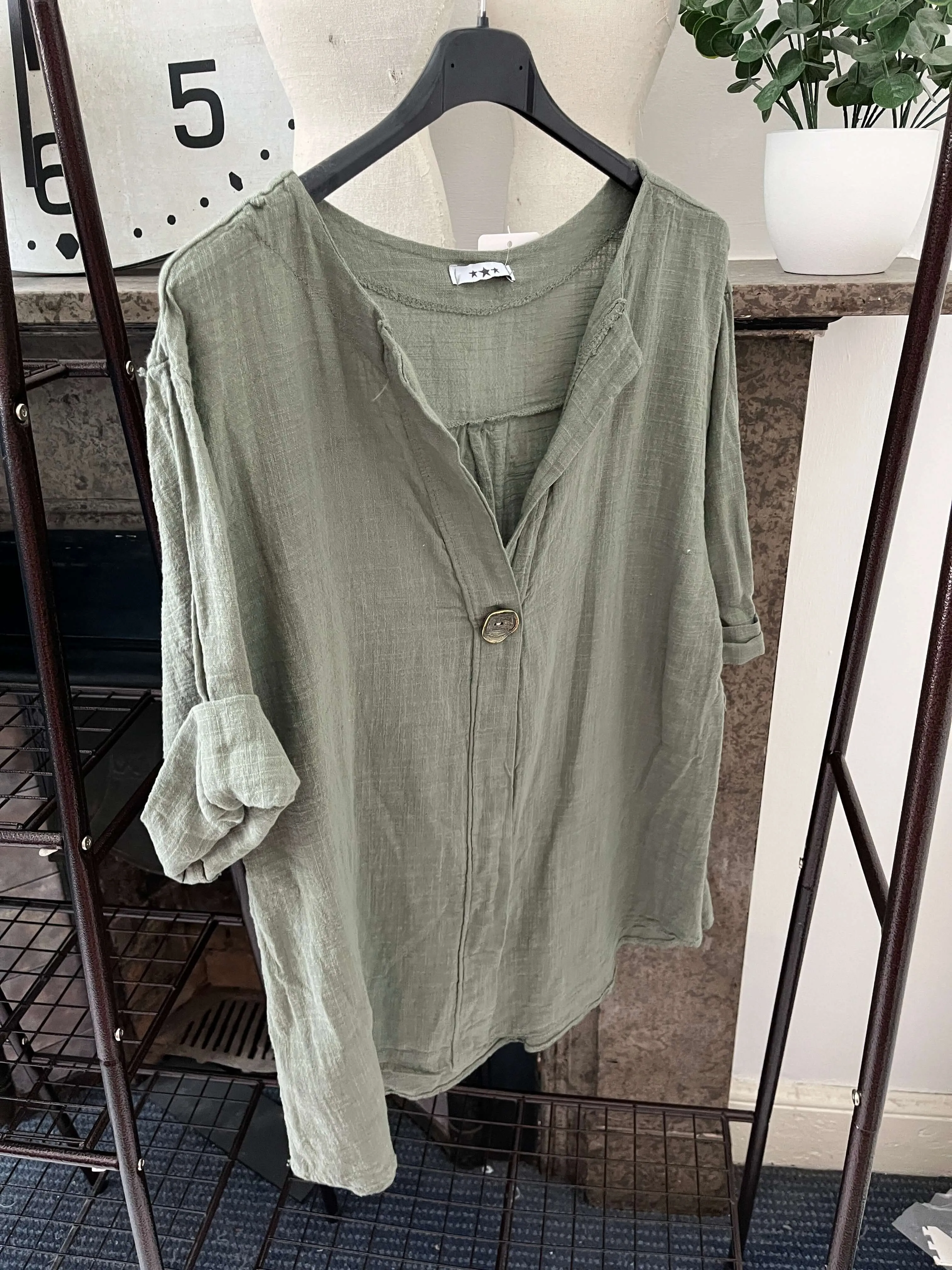 Atlanta One Button Boxy Slouchy Blouse