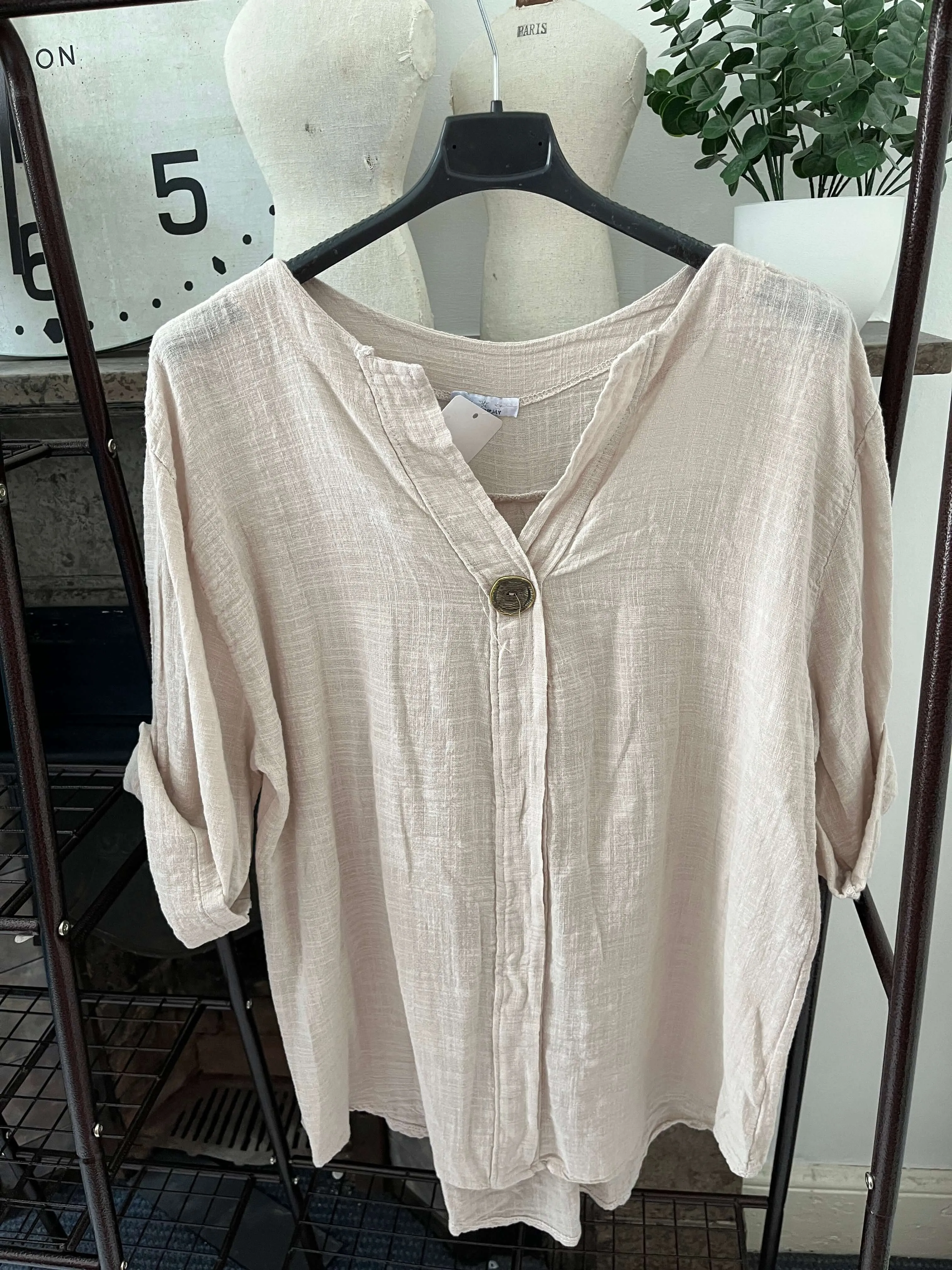 Atlanta One Button Boxy Slouchy Blouse