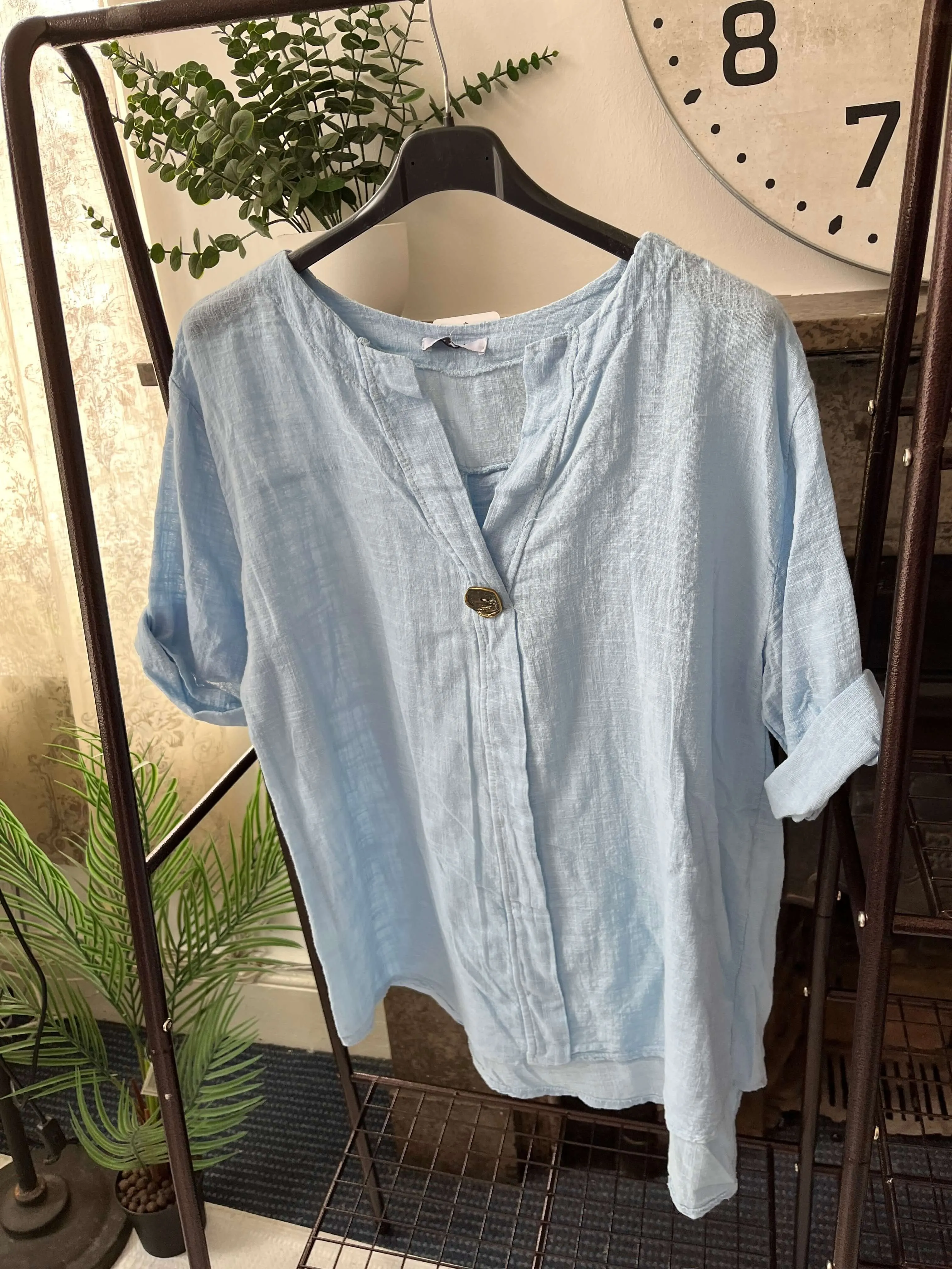 Atlanta One Button Boxy Slouchy Blouse