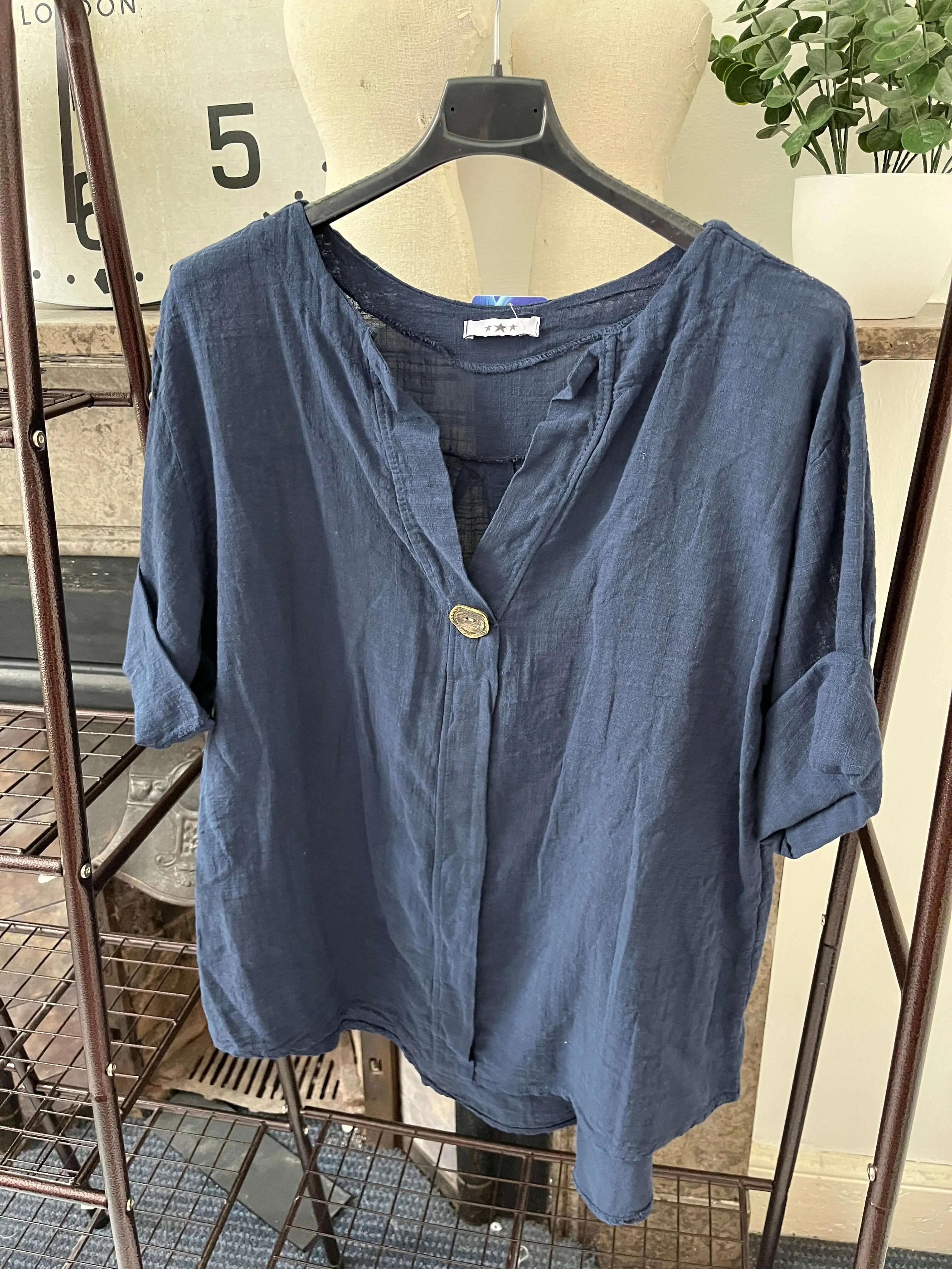 Atlanta One Button Boxy Slouchy Blouse