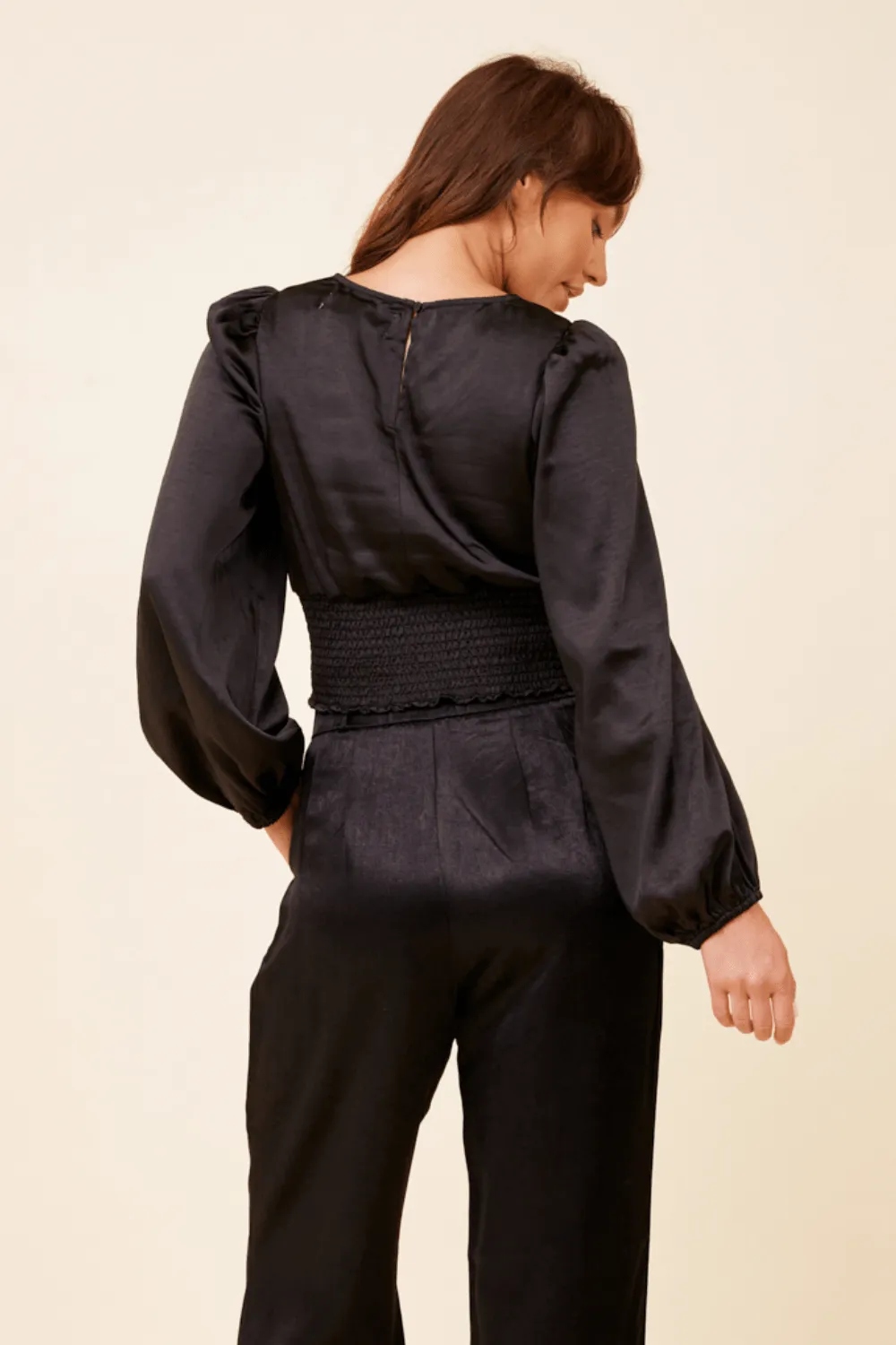Black Heavy Satin Criss Cross Blouse