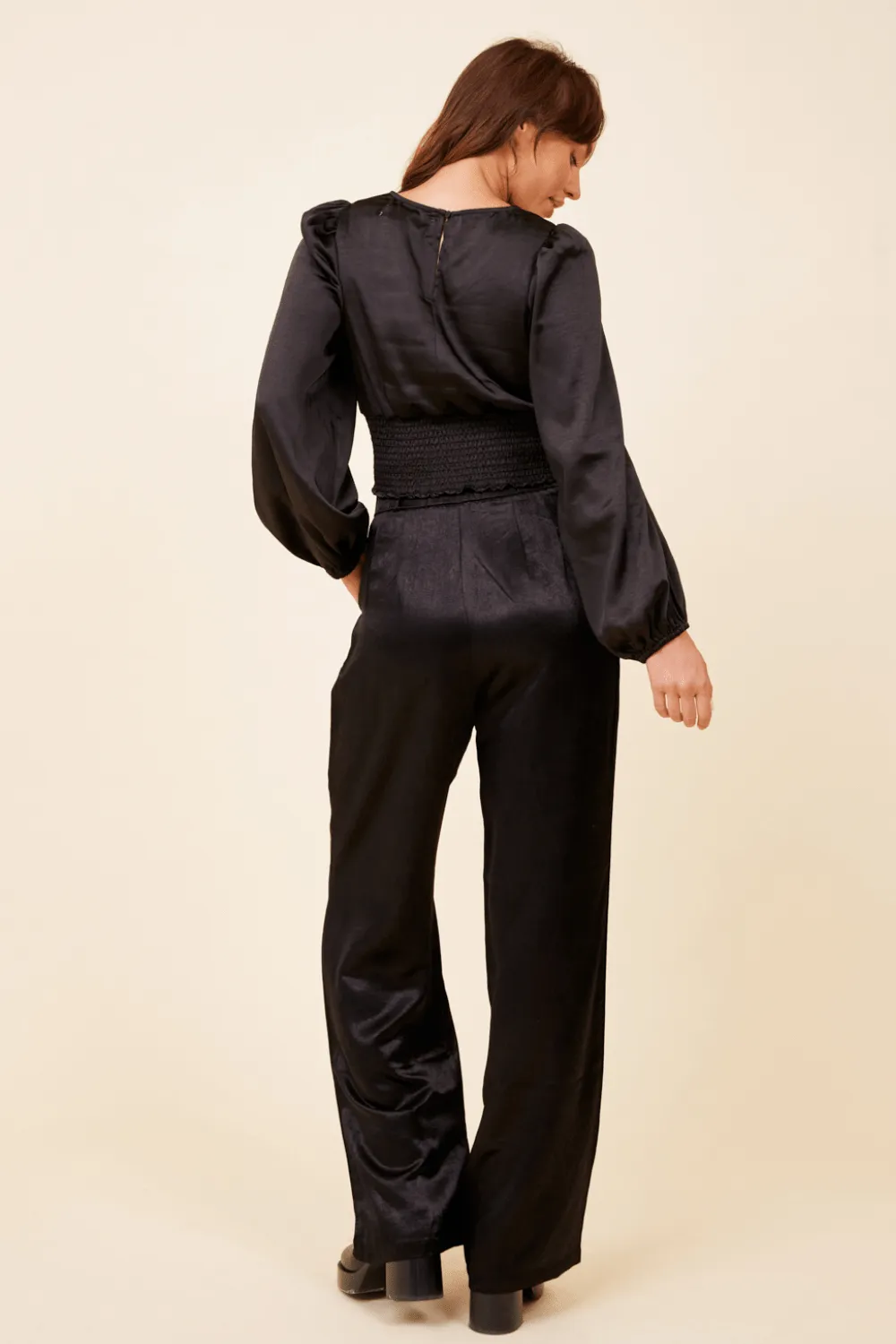 Black Heavy Satin Criss Cross Blouse