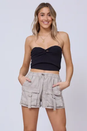 Black Rib Knit Twist Front Tube Top
