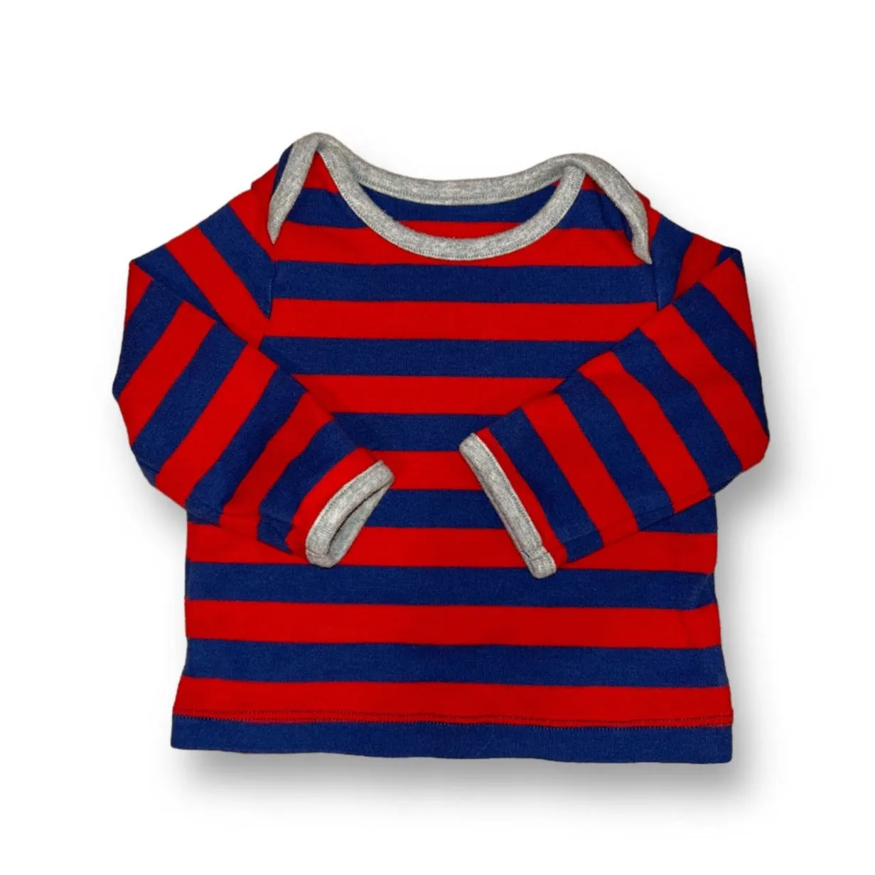 Boys Baby Boden Size 3-6 Months Red &amp; Blue Stripes Long Sleeve Top