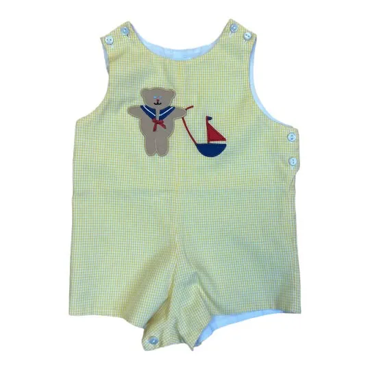 Boys Beth Terrell by Johnston Size 6 Months Yellow Checkered One-Piece