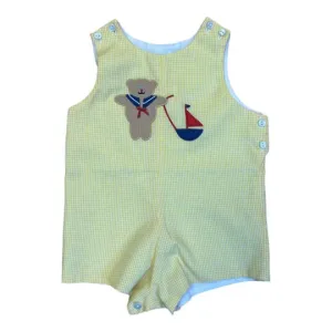 Boys Beth Terrell by Johnston Size 6 Months Yellow Checkered One-Piece