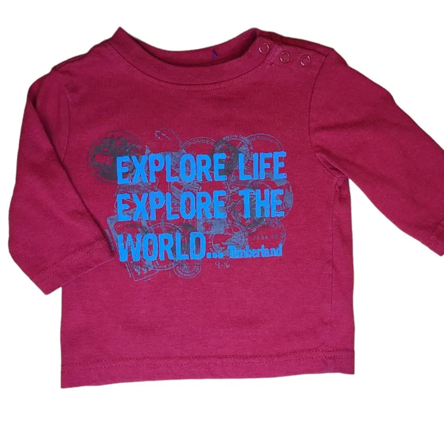 Boys Timberland Size 12 Months Red Explore the World Shirt