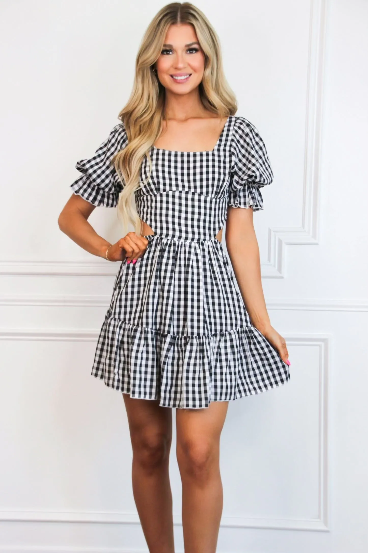 Bradley Gingham Cutout Dress: Black/White