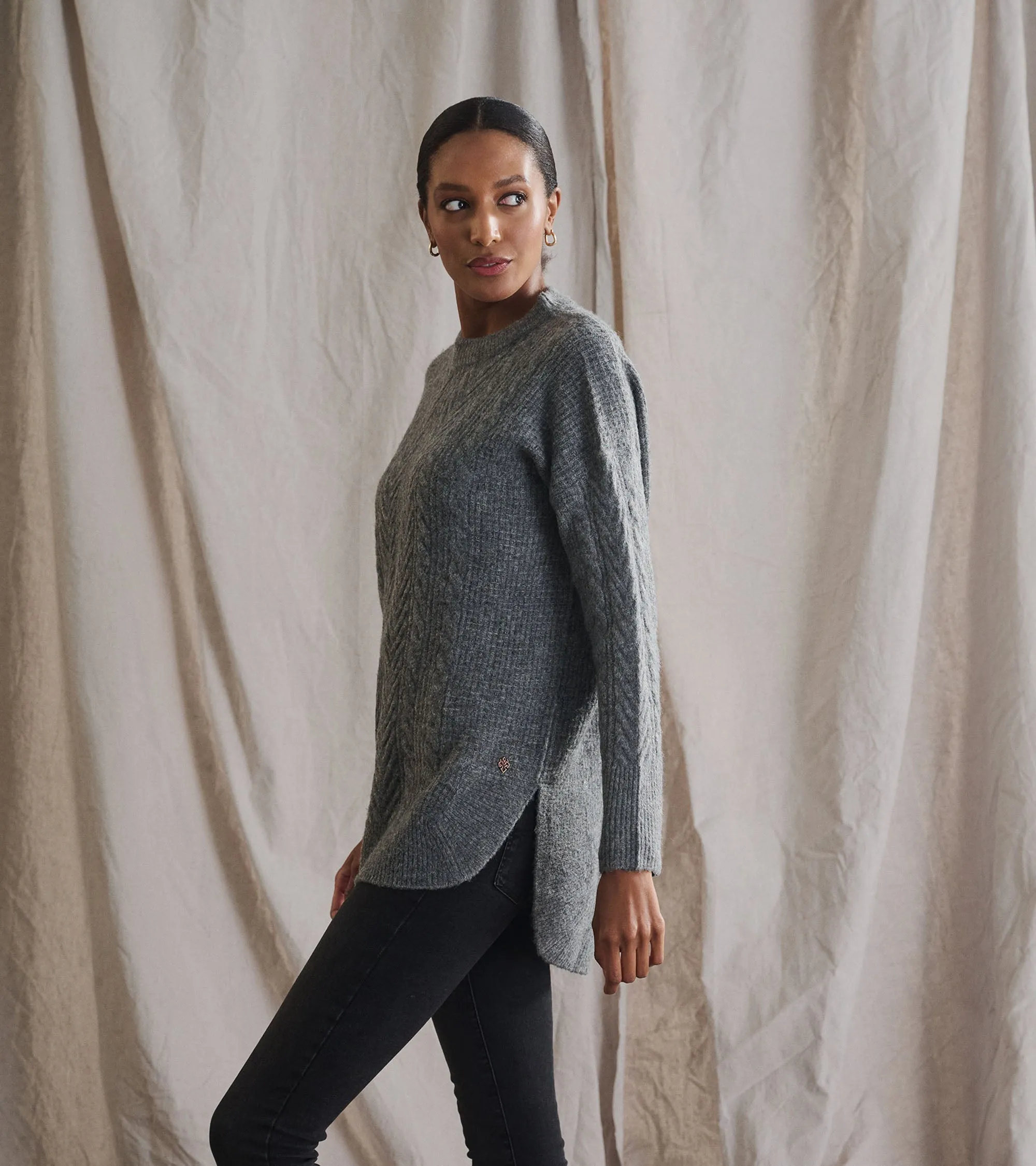 Cable Knit Tunic - Charcoal Heather -Hatley