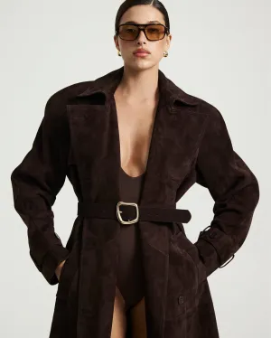 CHERIE BELT - DARK CACAO SUEDE LEATHER-GOLD