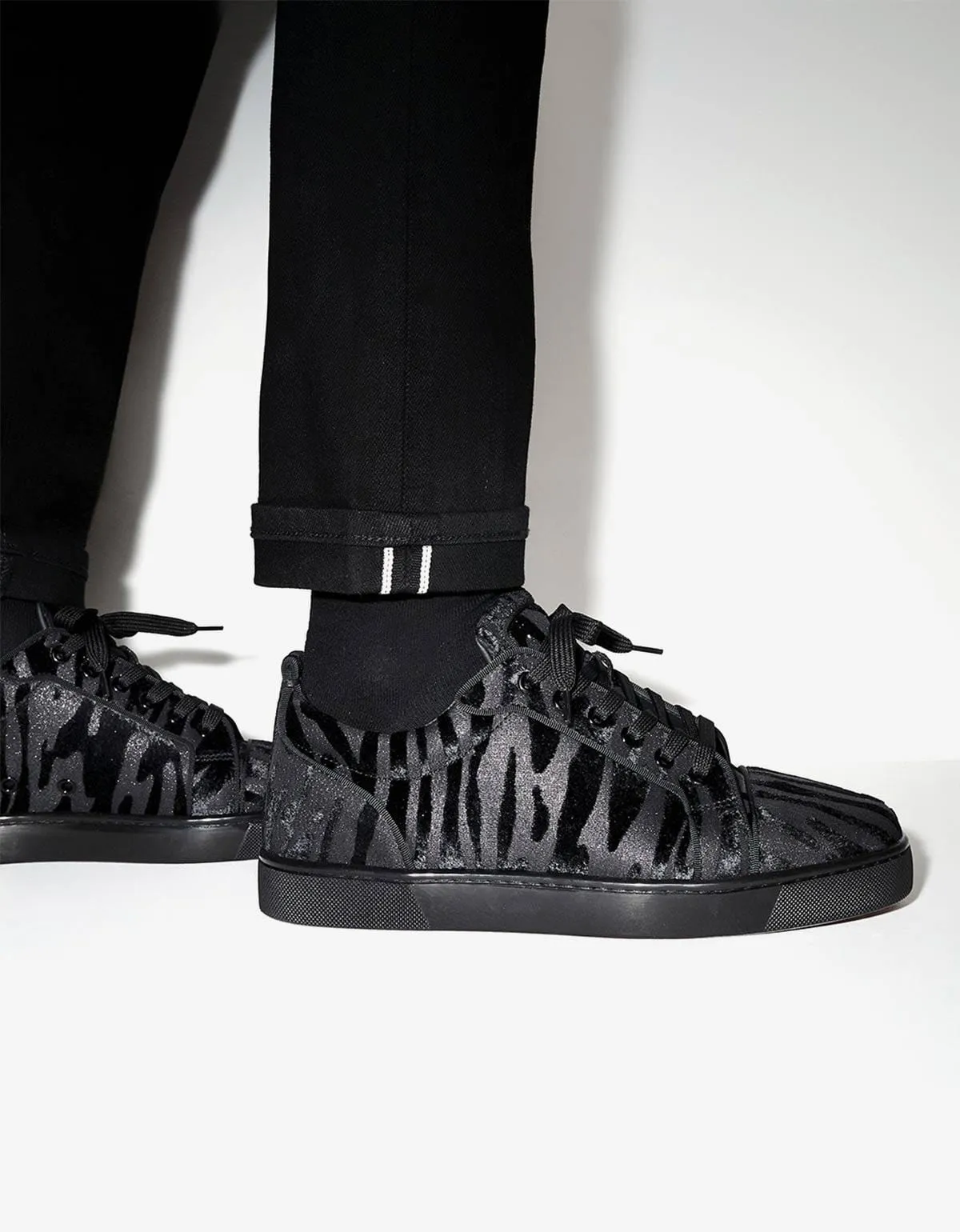 Christian Louboutin Louis Junior Black Velvet Quagga Trainers
