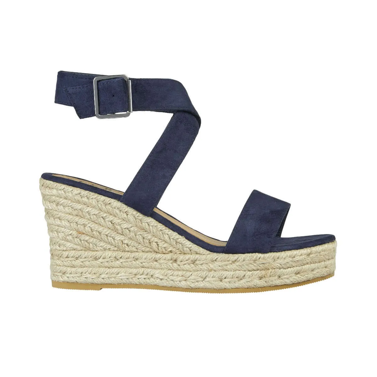 Cipriani Ladies Crossover Ankle Wedge Sandal - Navy