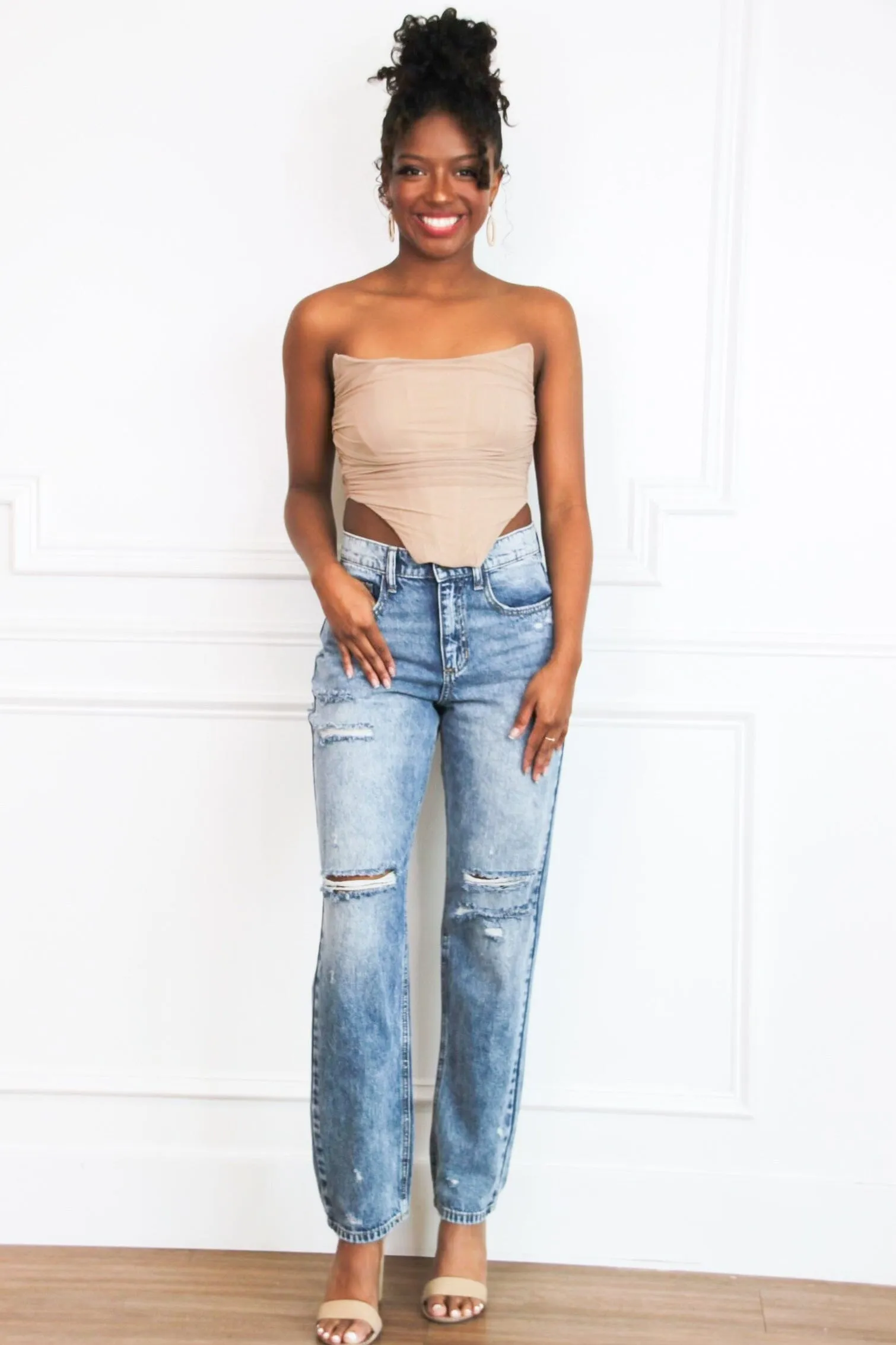Cool Girl Bustier Crop Top: Taupe