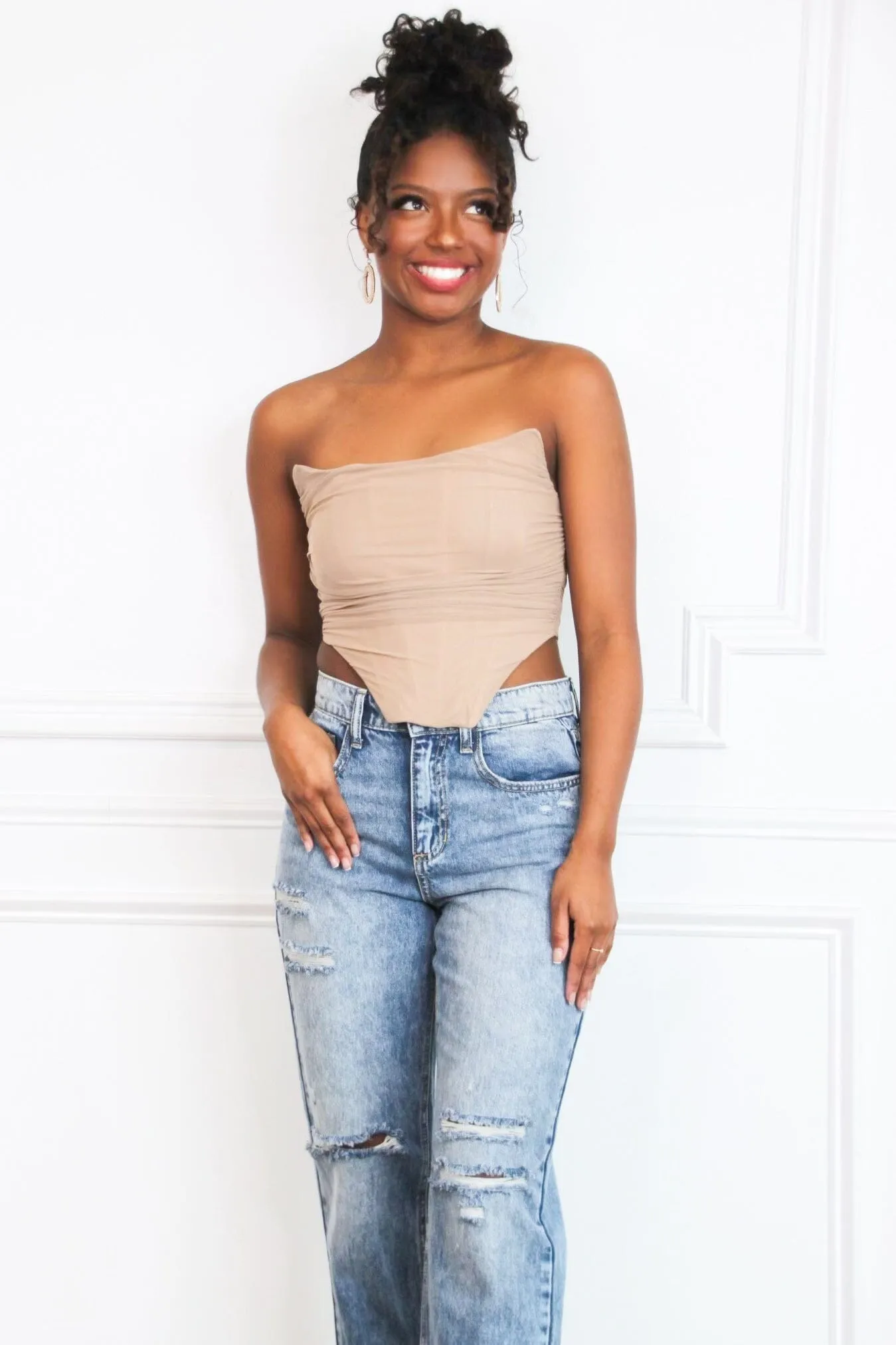 Cool Girl Bustier Crop Top: Taupe