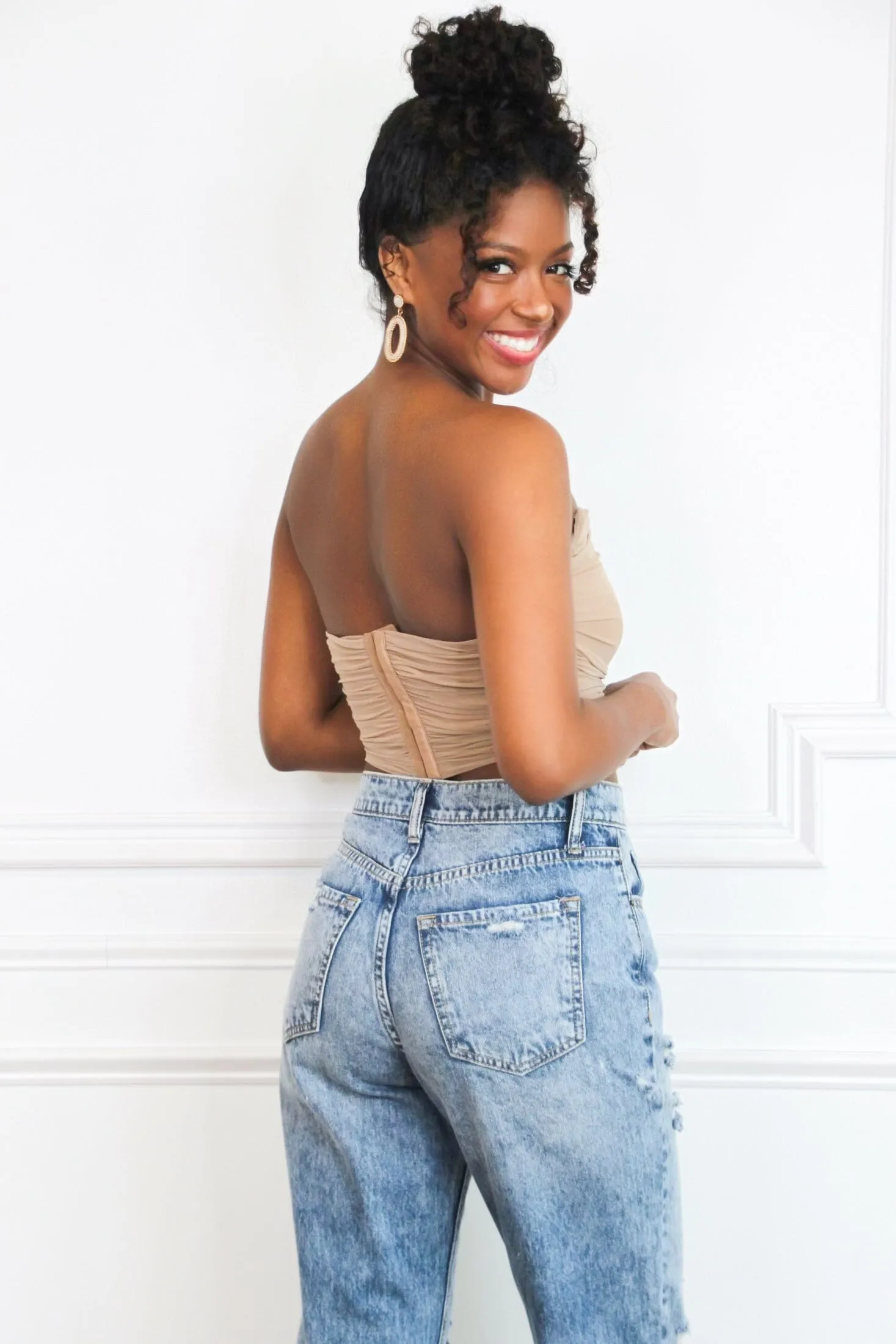 Cool Girl Bustier Crop Top: Taupe