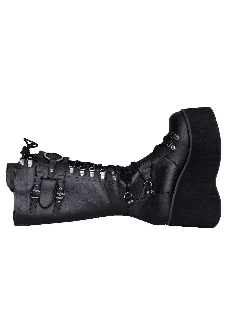 DemoniaCult - Kera 200 Lace Up Knee High Black Vegan Leather - Girl Shoes