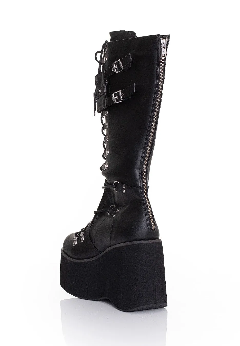 DemoniaCult - Kera 200 Lace Up Knee High Black Vegan Leather - Girl Shoes