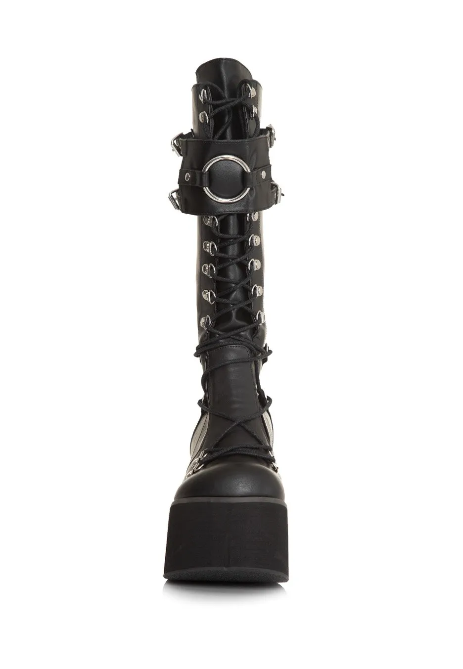 DemoniaCult - Kera 200 Lace Up Knee High Black Vegan Leather - Girl Shoes