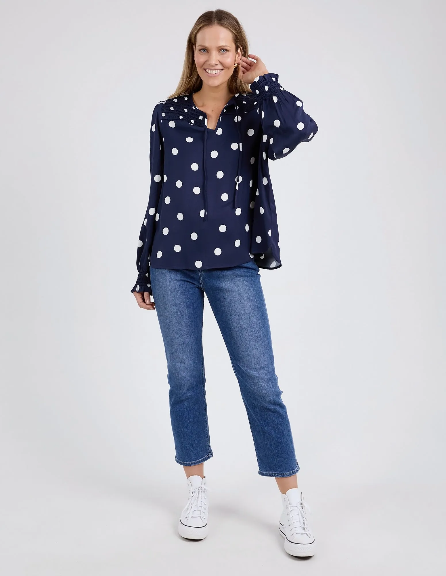 Elm Dotti Blouse Navy Spot Print