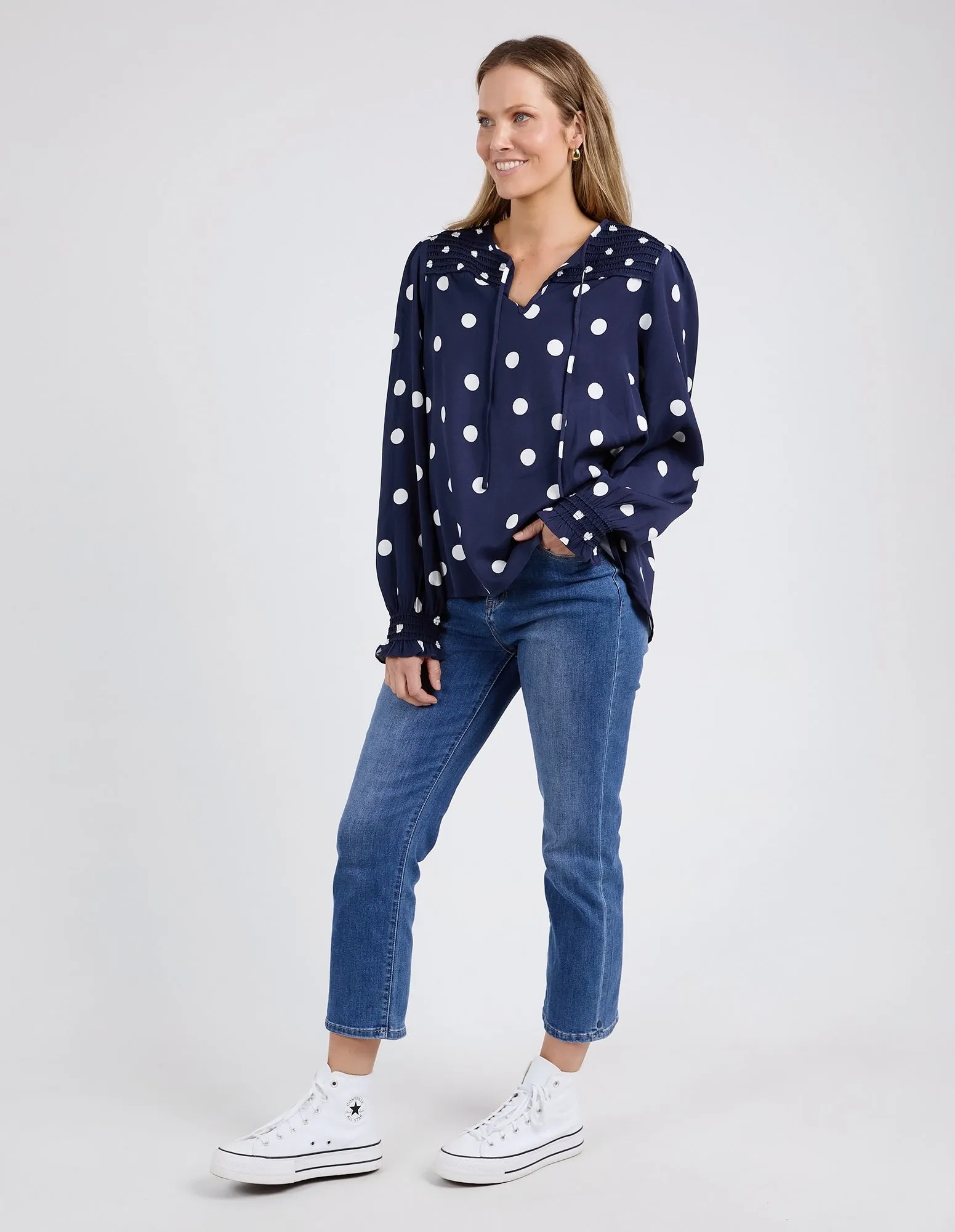Elm Dotti Blouse Navy Spot Print