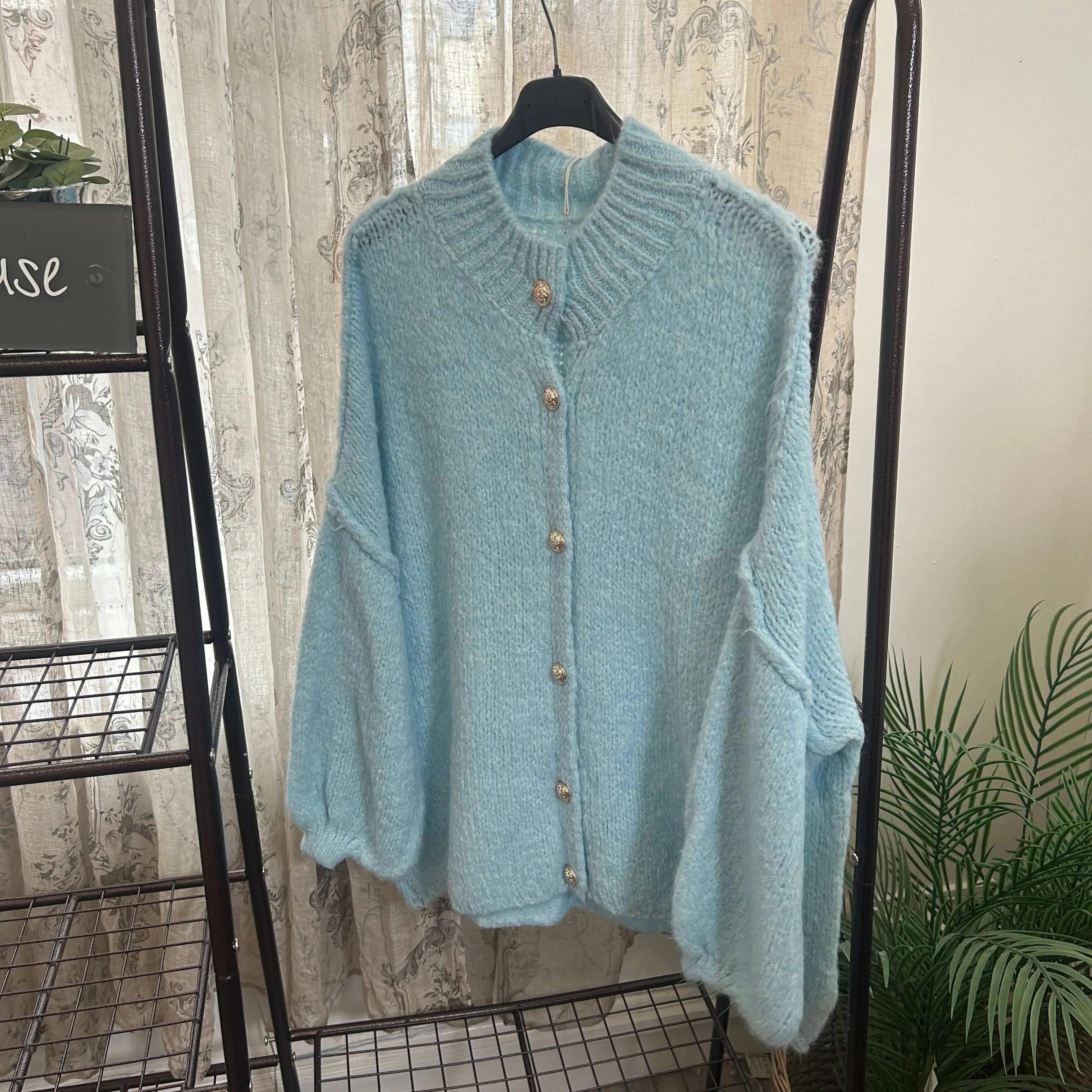 Exposed Seam Bubble Sleeve Cardigan