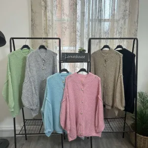 Exposed Seam Bubble Sleeve Cardigan