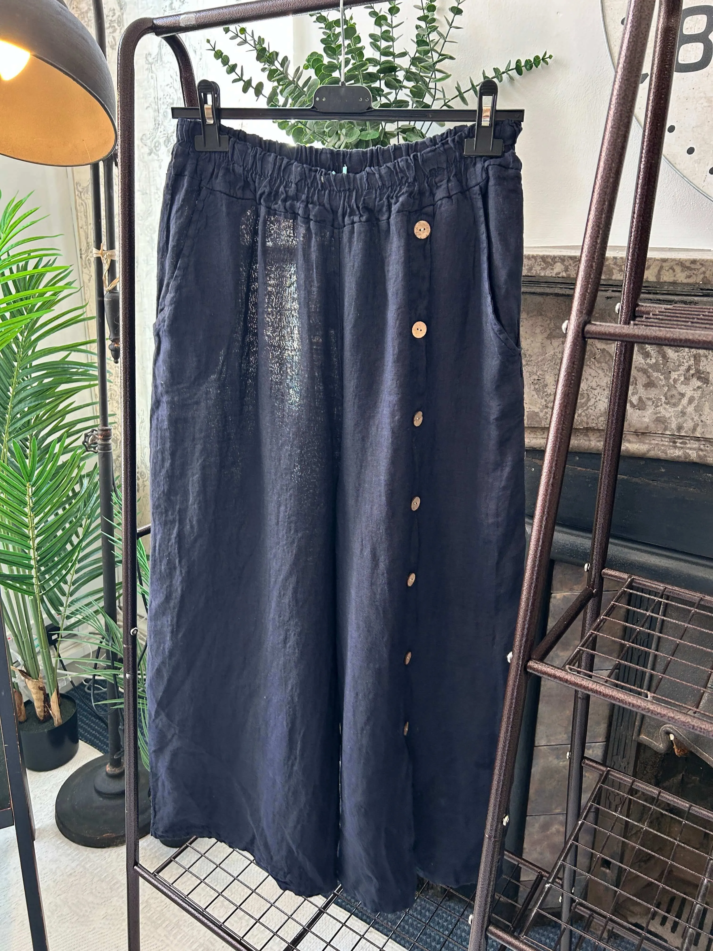 Florence Button Down Wide Leg Linen Trouser