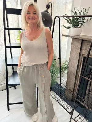 Florence Button Down Wide Leg Linen Trouser
