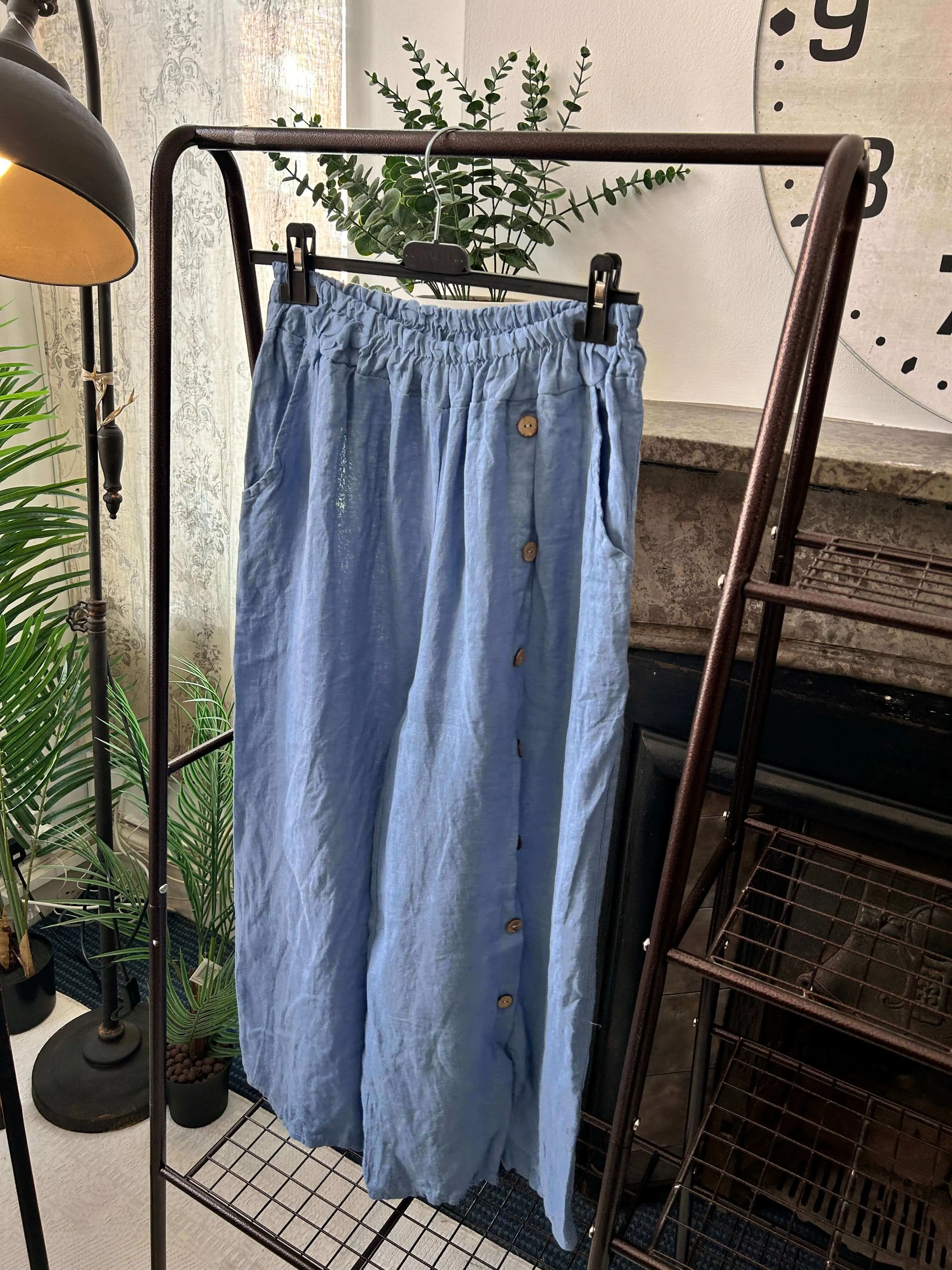 Florence Button Down Wide Leg Linen Trouser