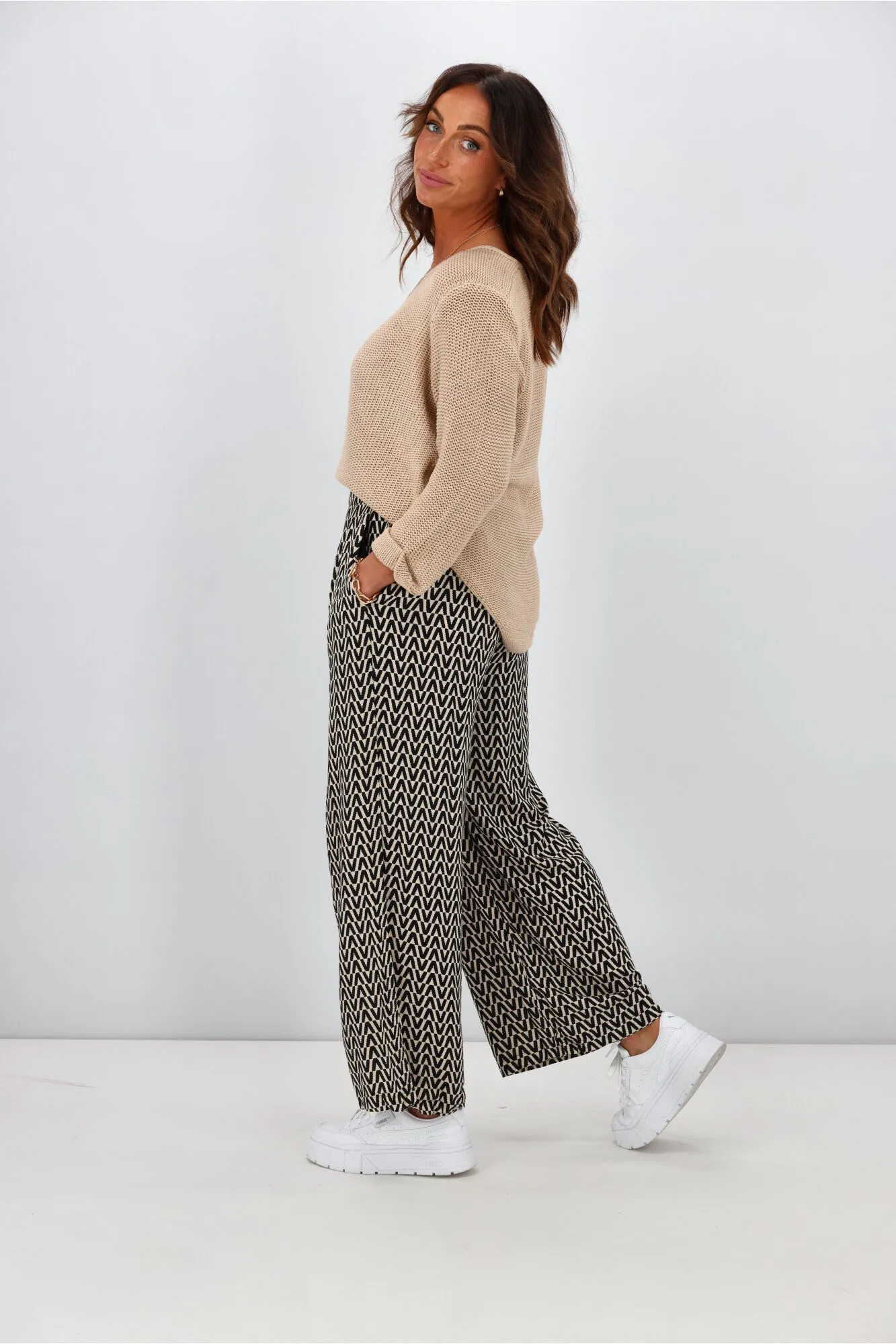 Fria Nova Geometric Print Pant Black