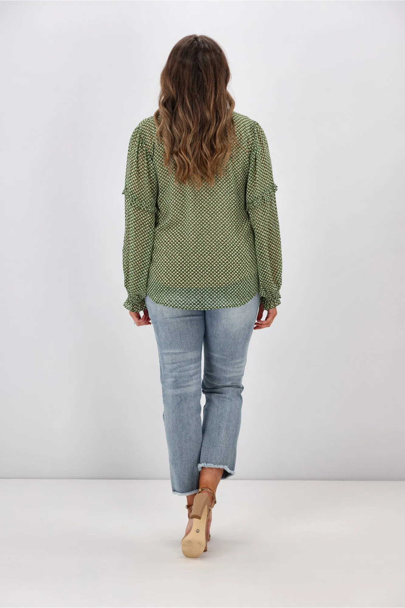 Gloss By Shine On Mia Pintuck Blouse Green Grid Print