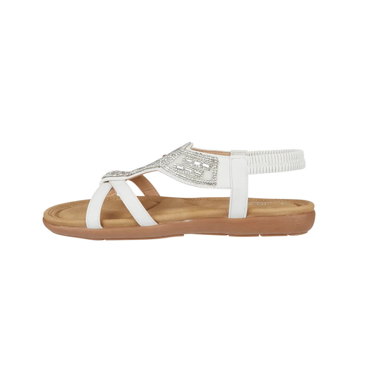 Halcyon Diamante Elasticated Back Sandal - White