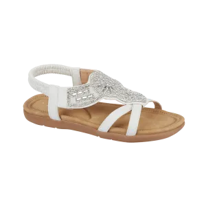 Halcyon Diamante Elasticated Back Sandal - White