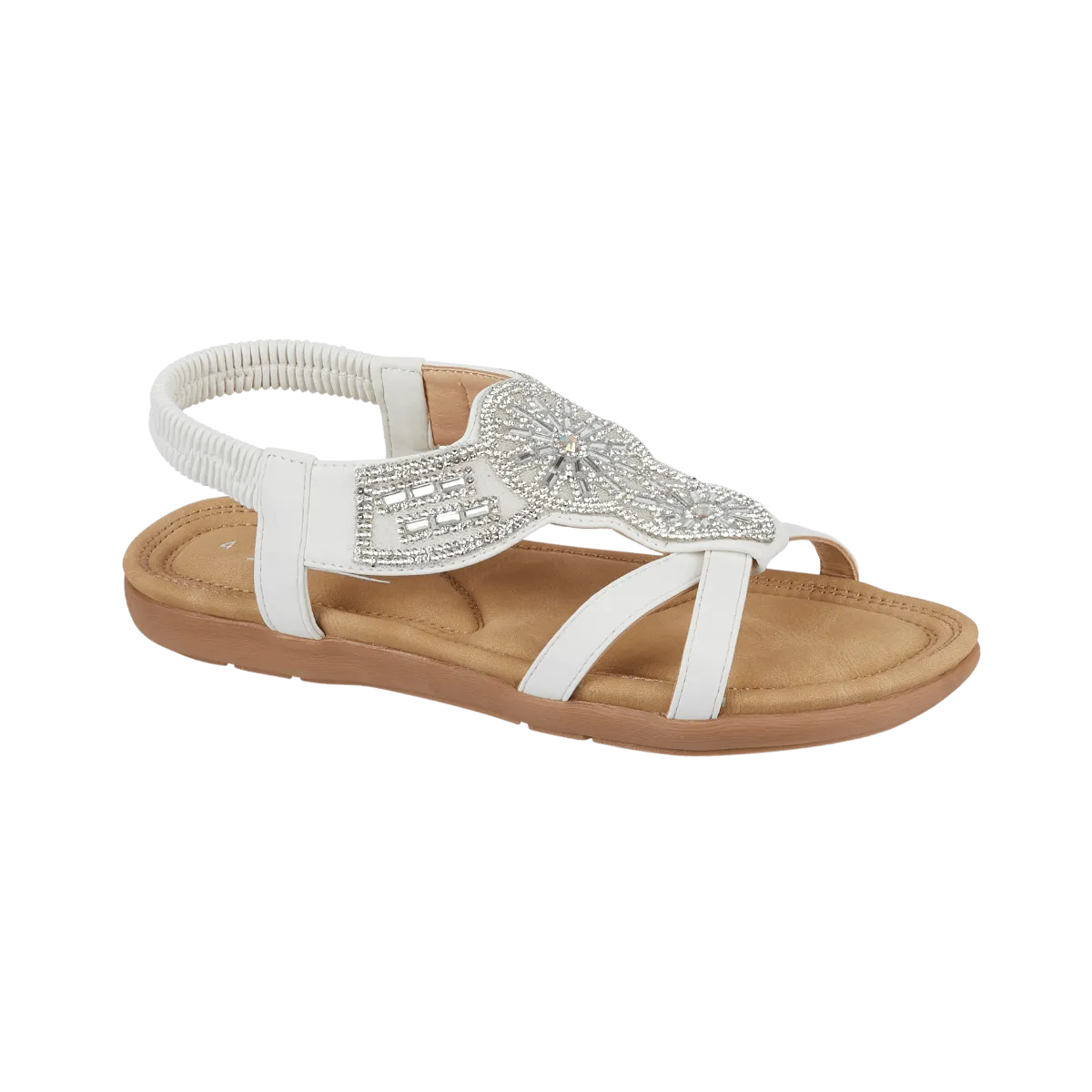 Halcyon Diamante Elasticated Back Sandal - White