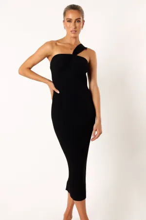 Halle One Shoulder Midi Dress - Black