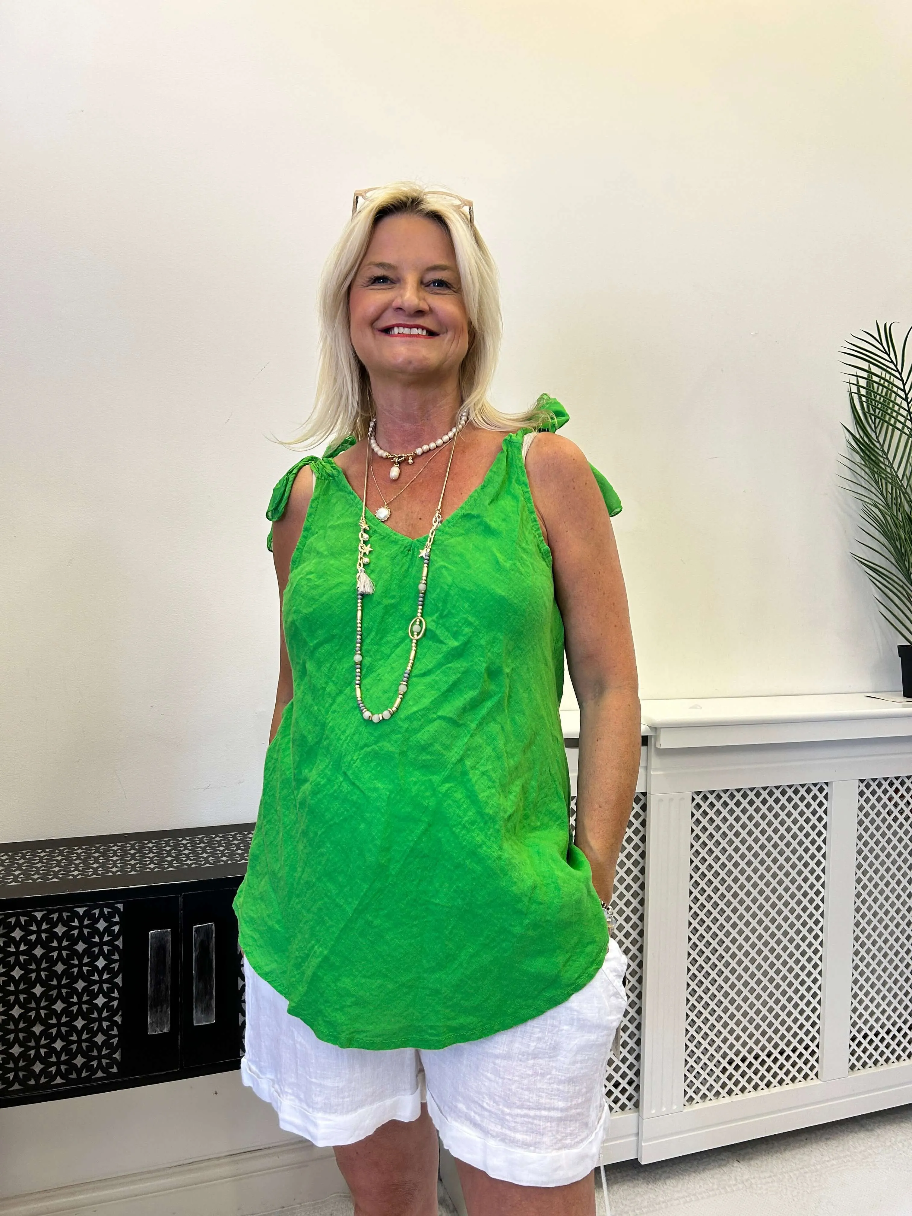 Handkerchief Hem Cotton Vest Top with Silky Tie Straps