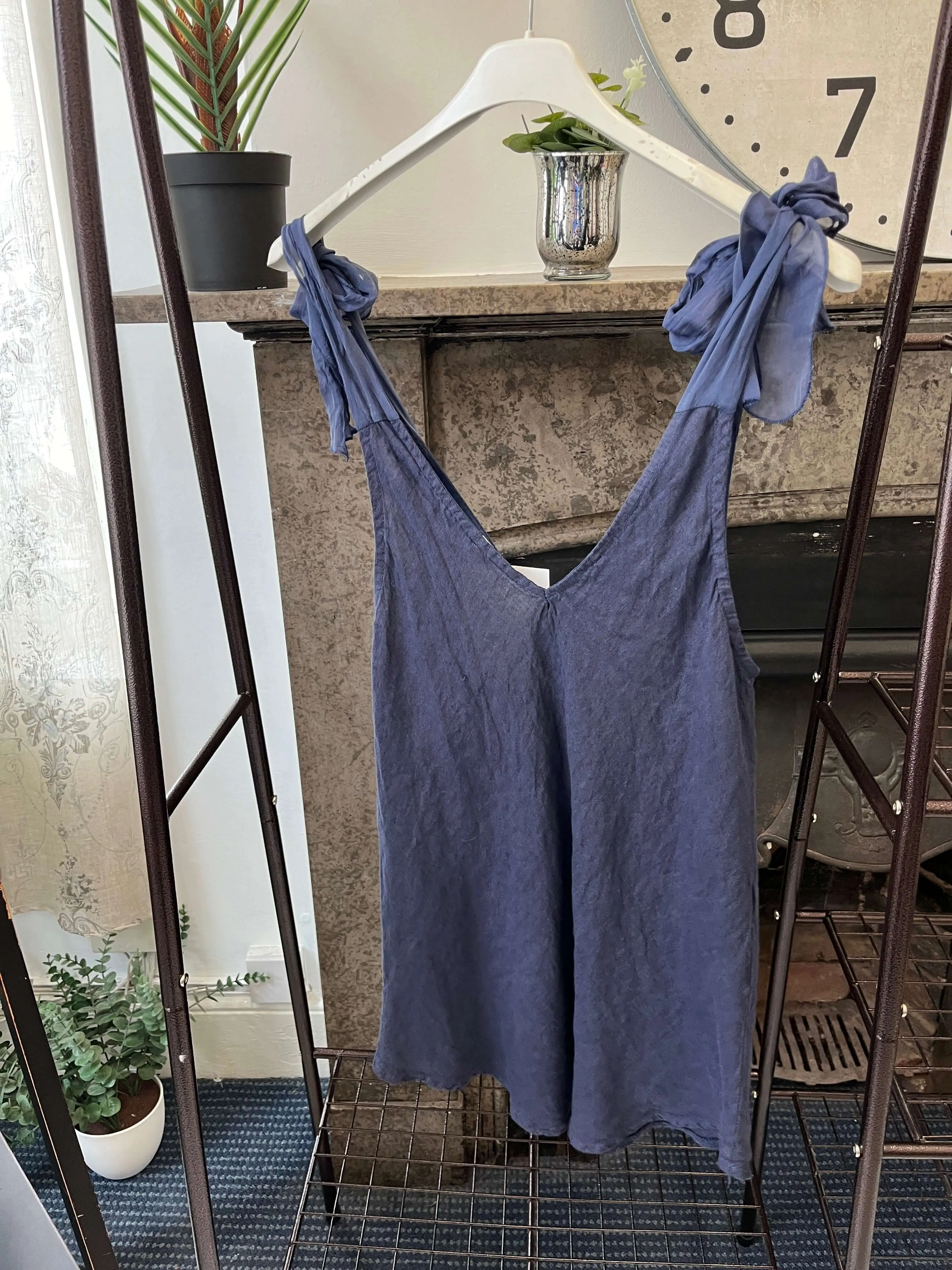 Handkerchief Hem Cotton Vest Top with Silky Tie Straps