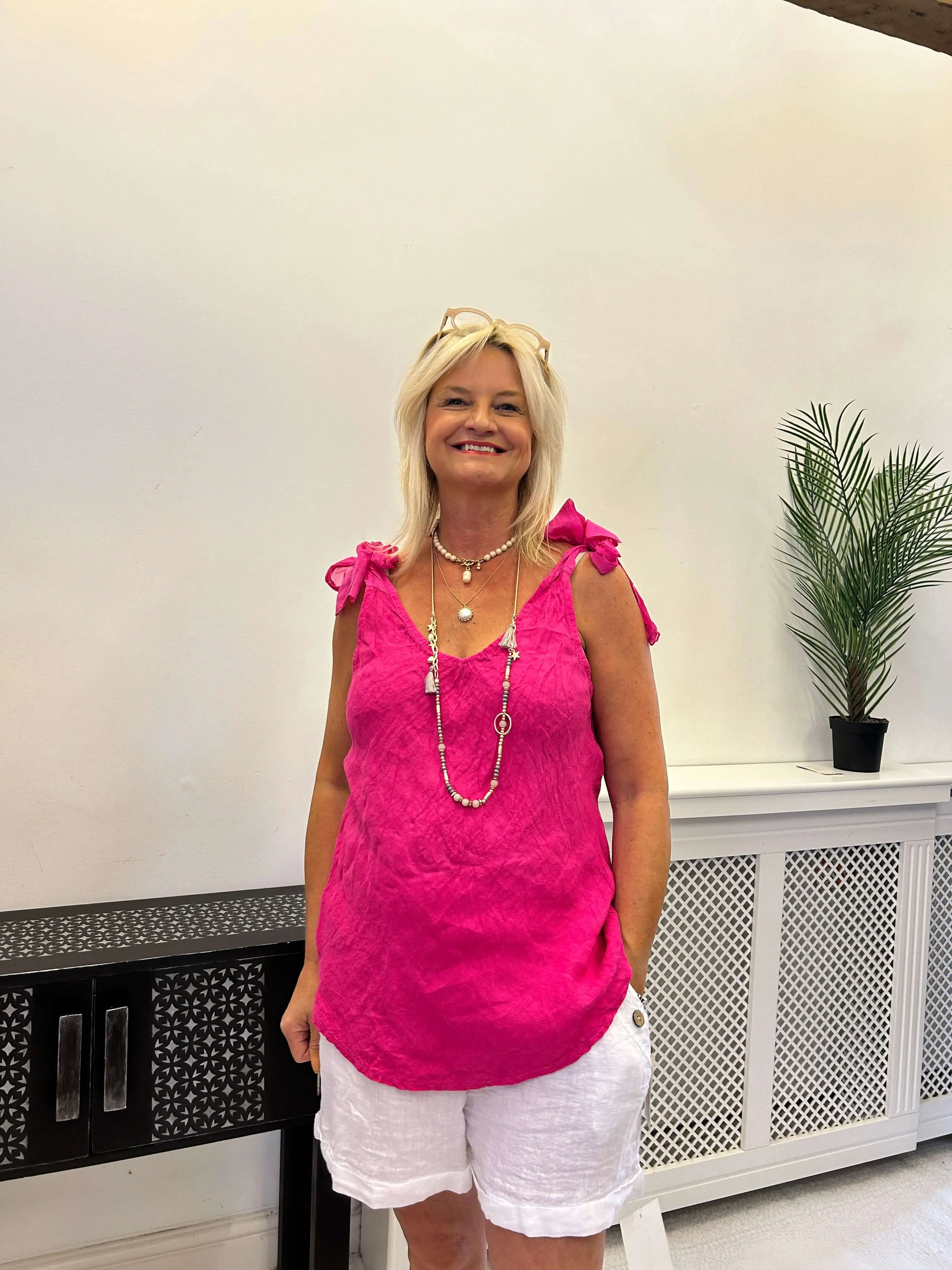 Handkerchief Hem Cotton Vest Top with Silky Tie Straps