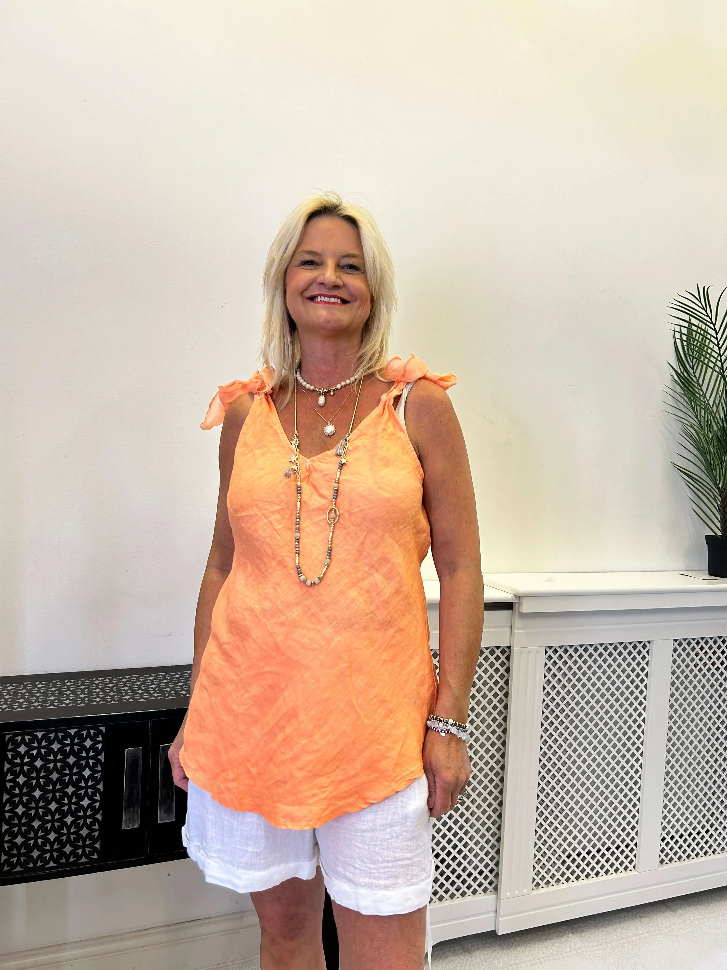 Handkerchief Hem Cotton Vest Top with Silky Tie Straps