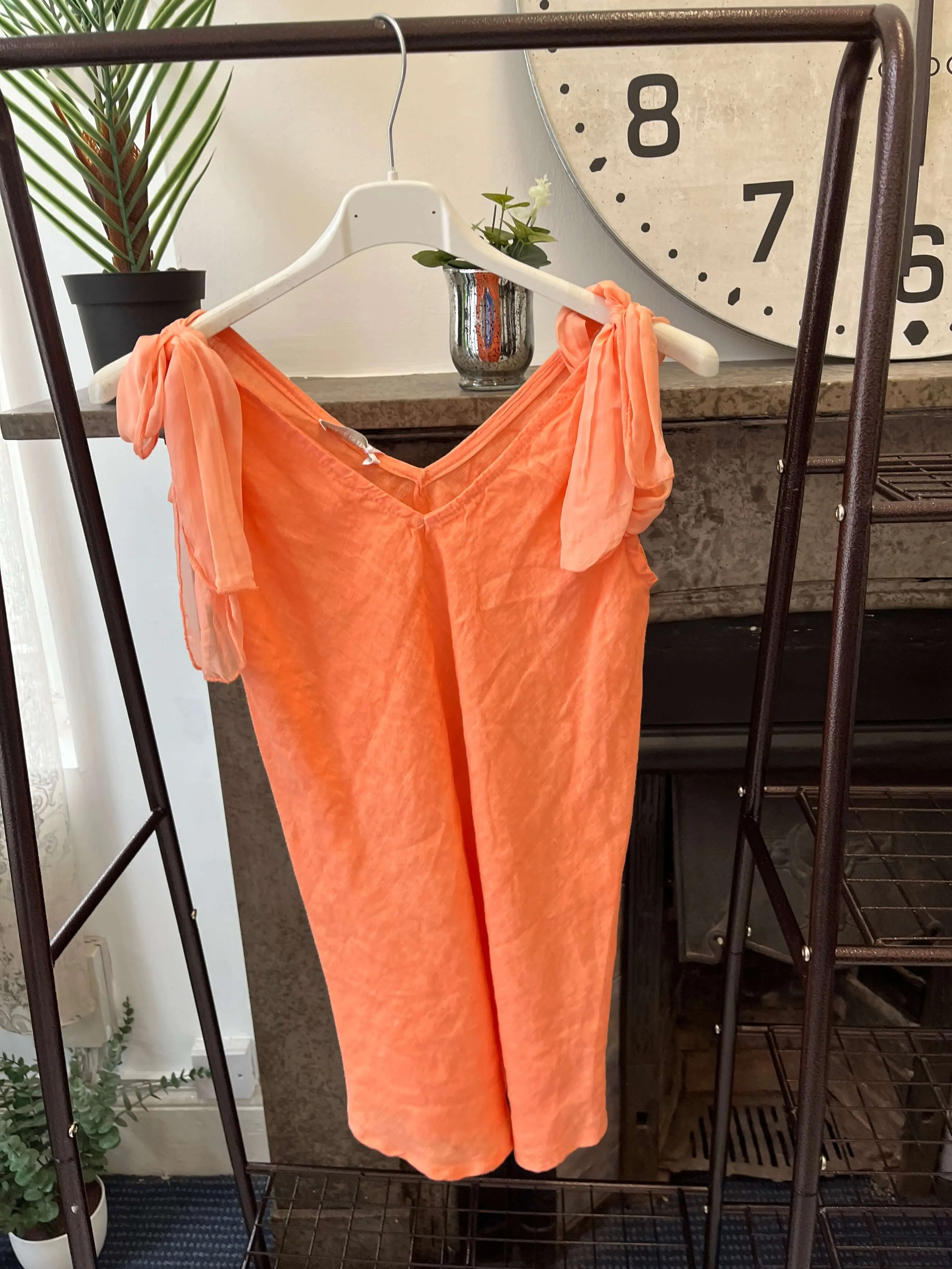 Handkerchief Hem Cotton Vest Top with Silky Tie Straps